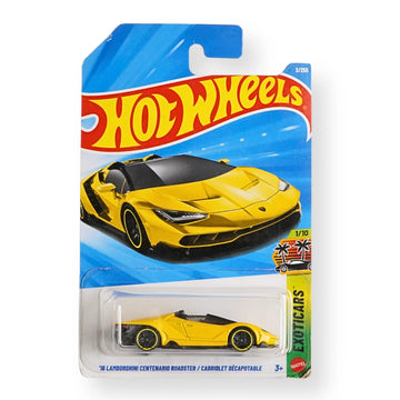 Hot Wheels '16 Lamborghini Centenario Roadster / Cabriolet Décapotable Lime 2026 Exotics 1/10 Mainline (Yellow)