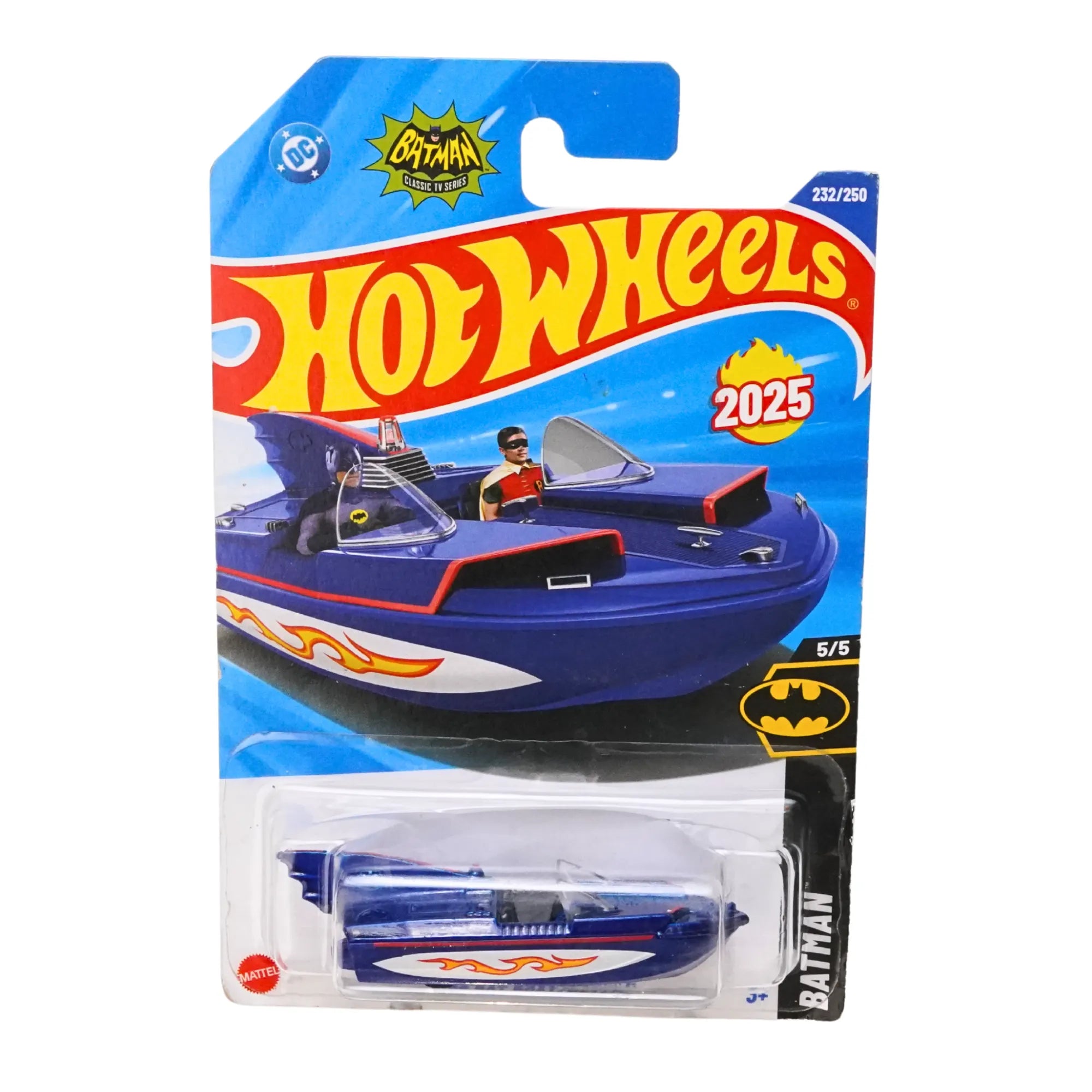 Hot Wheels 1966 Bat Boat from the Batman Classic TV Series in 1:64 scale.