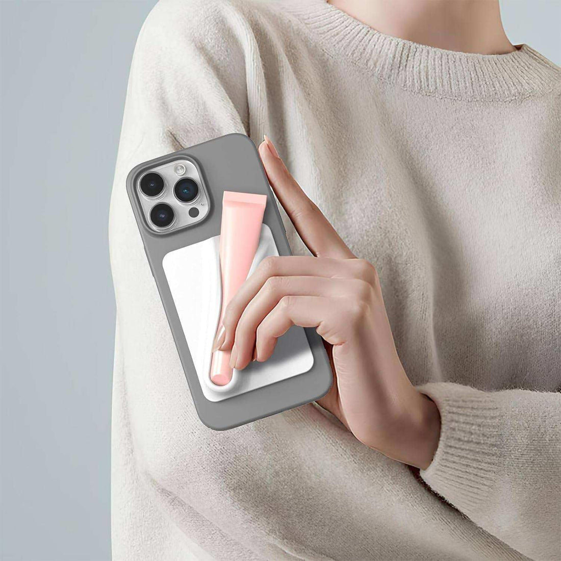 Silicone Phone Back Pocket with Lip Gloss & Card Holder Sticky Pouch