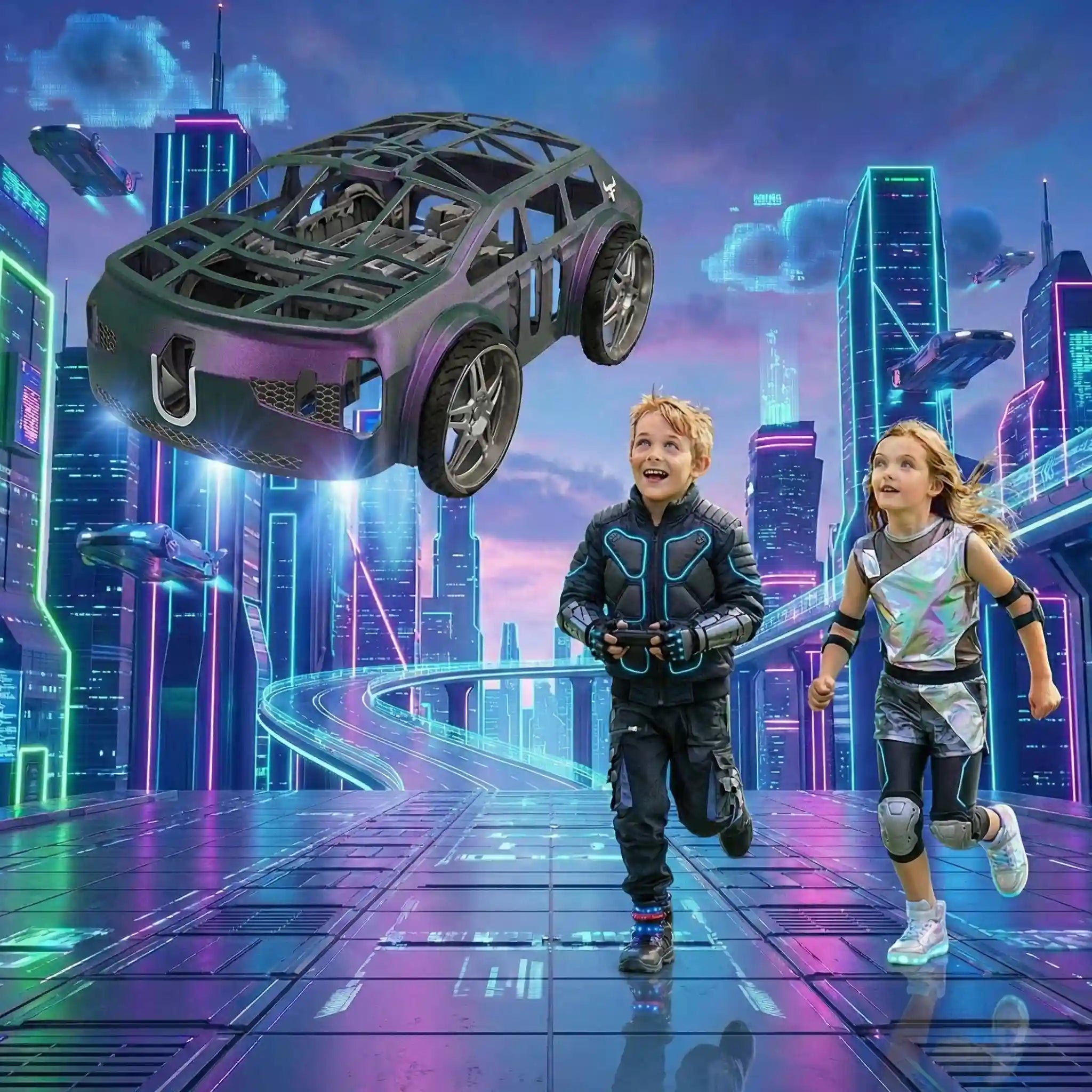 RC Flying Car Toy – Remote Control Anti-Crash Drift Car with LED Lights & Rechargeable Battery (Ages 6+)