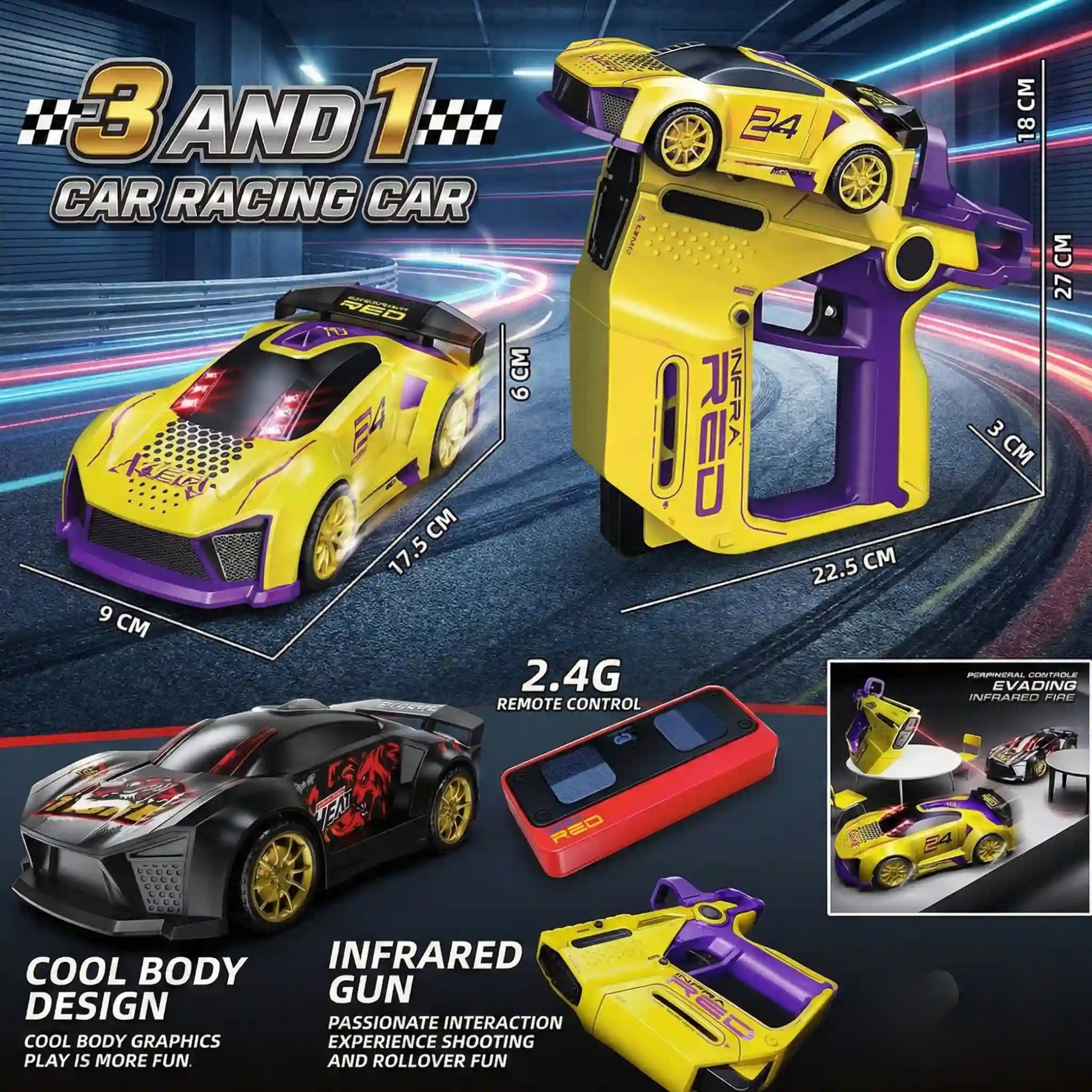 2-Player Infrared Battle RC Car Toy with Shoot & Knock-Down Action | Remote Control Racing Game