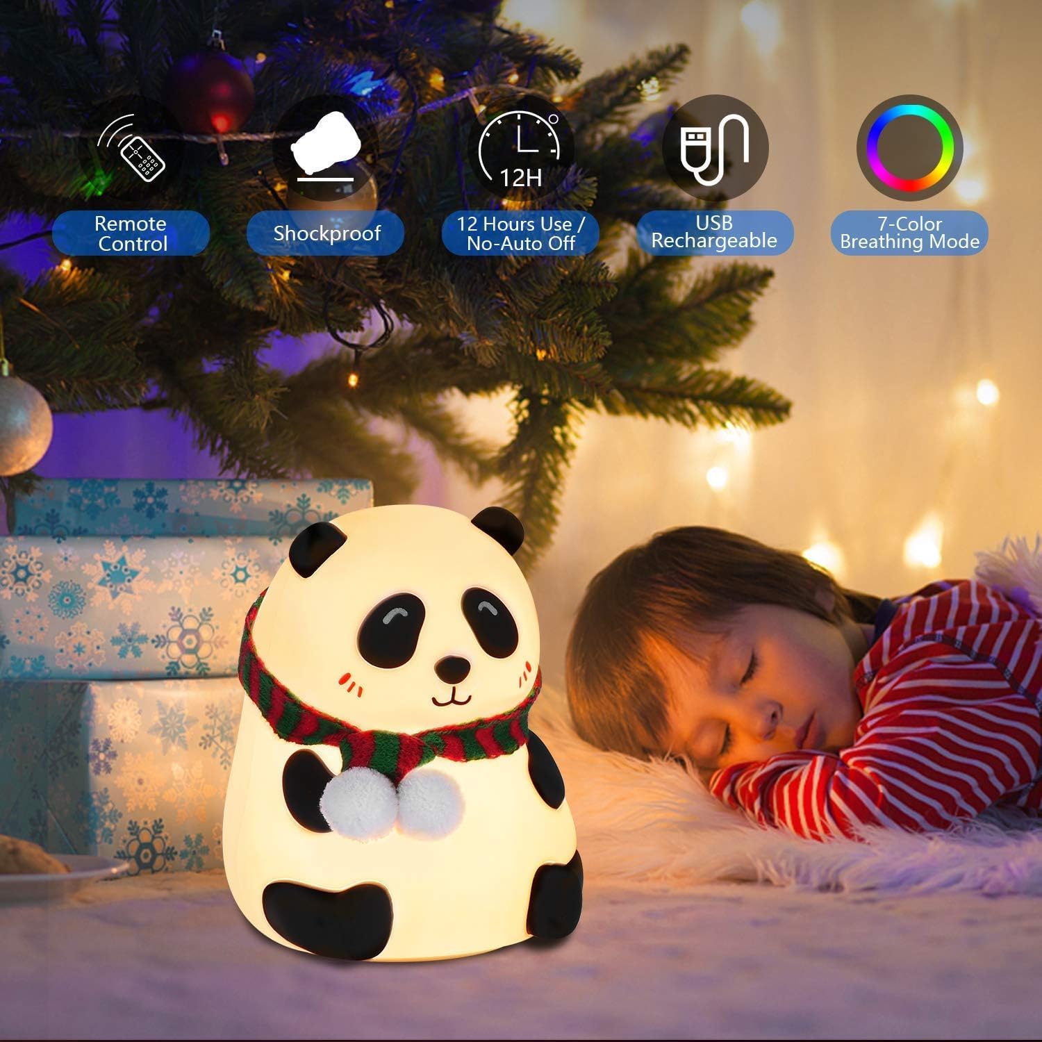 Cute Panda LED Night Lamp with 7-Color Changing Light | Rechargeable Touch Sensor Nightlight for Kids, Bedroom & Nursery Decor, Gift for Toddlers & Teens