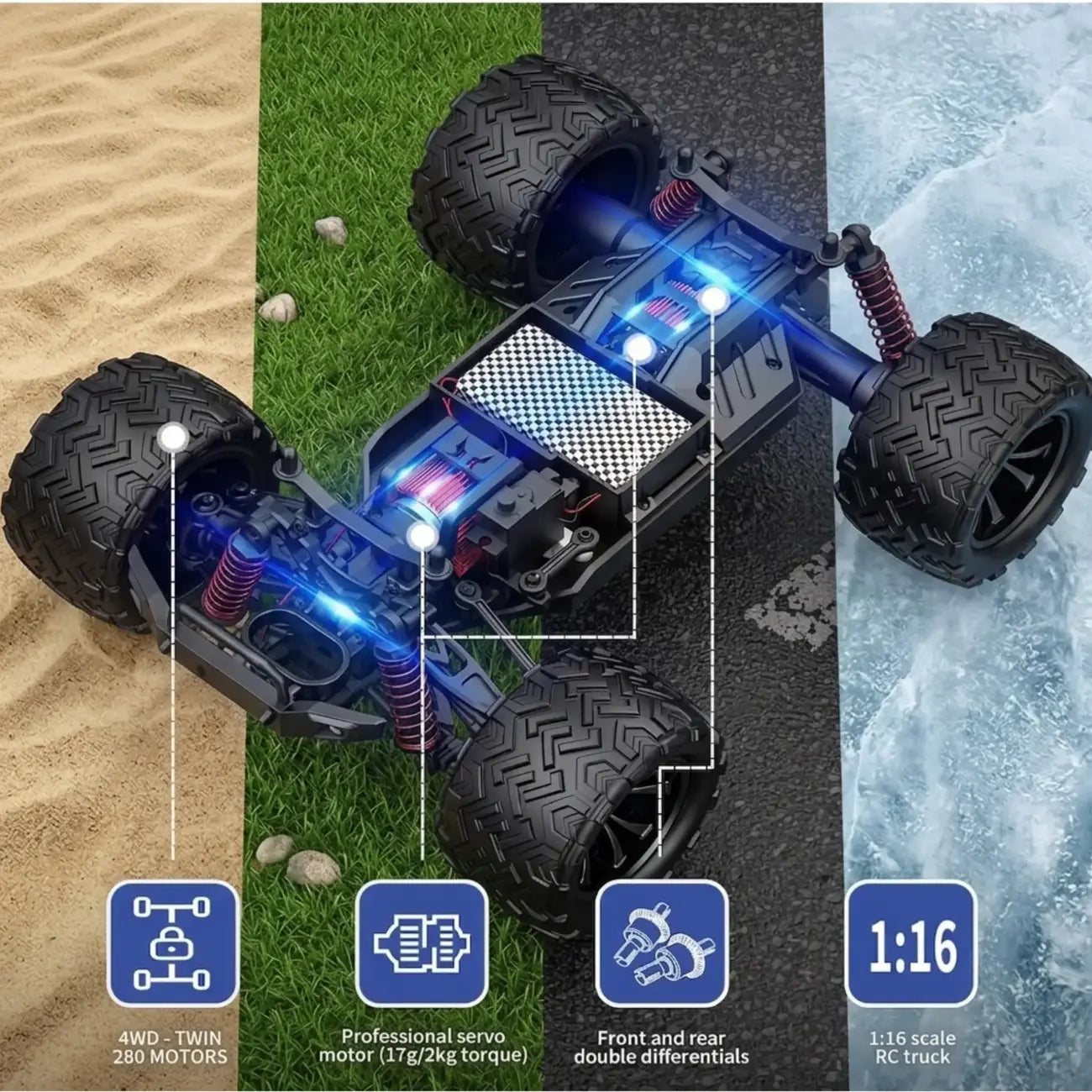 Toys RC Monster Truck Hobby Grade 45KM+ Speed 4WD 1:16 Remote Control Car