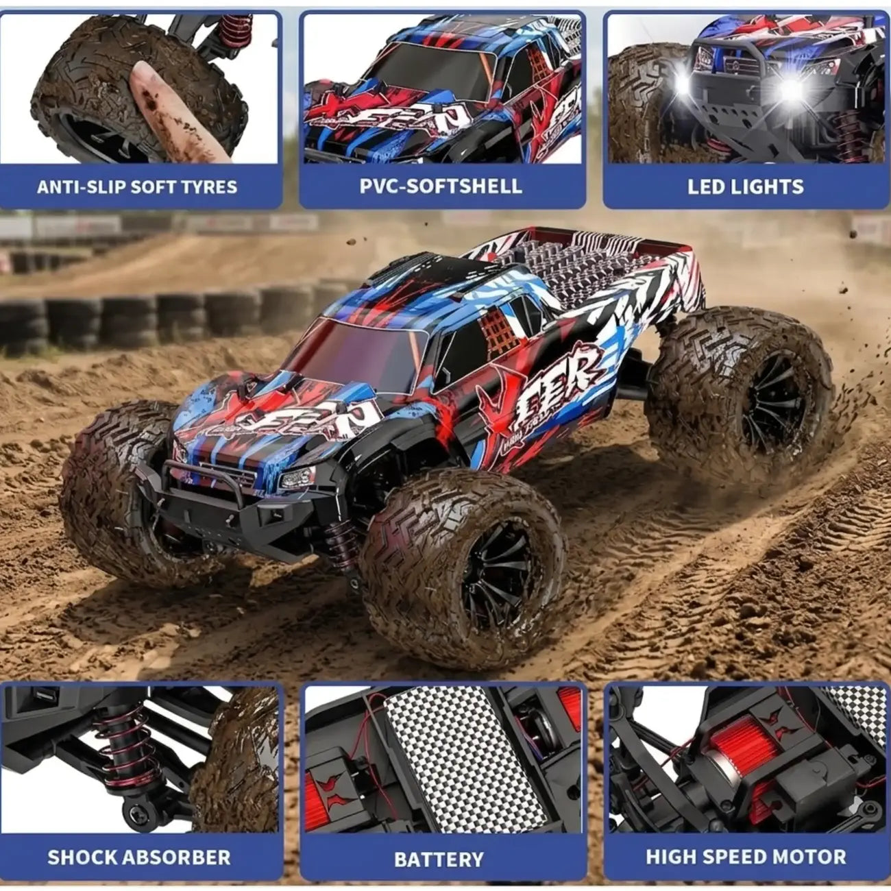 Toys RC Monster Truck Hobby Grade 45KM+ Speed 4WD 1:16 Remote Control Car