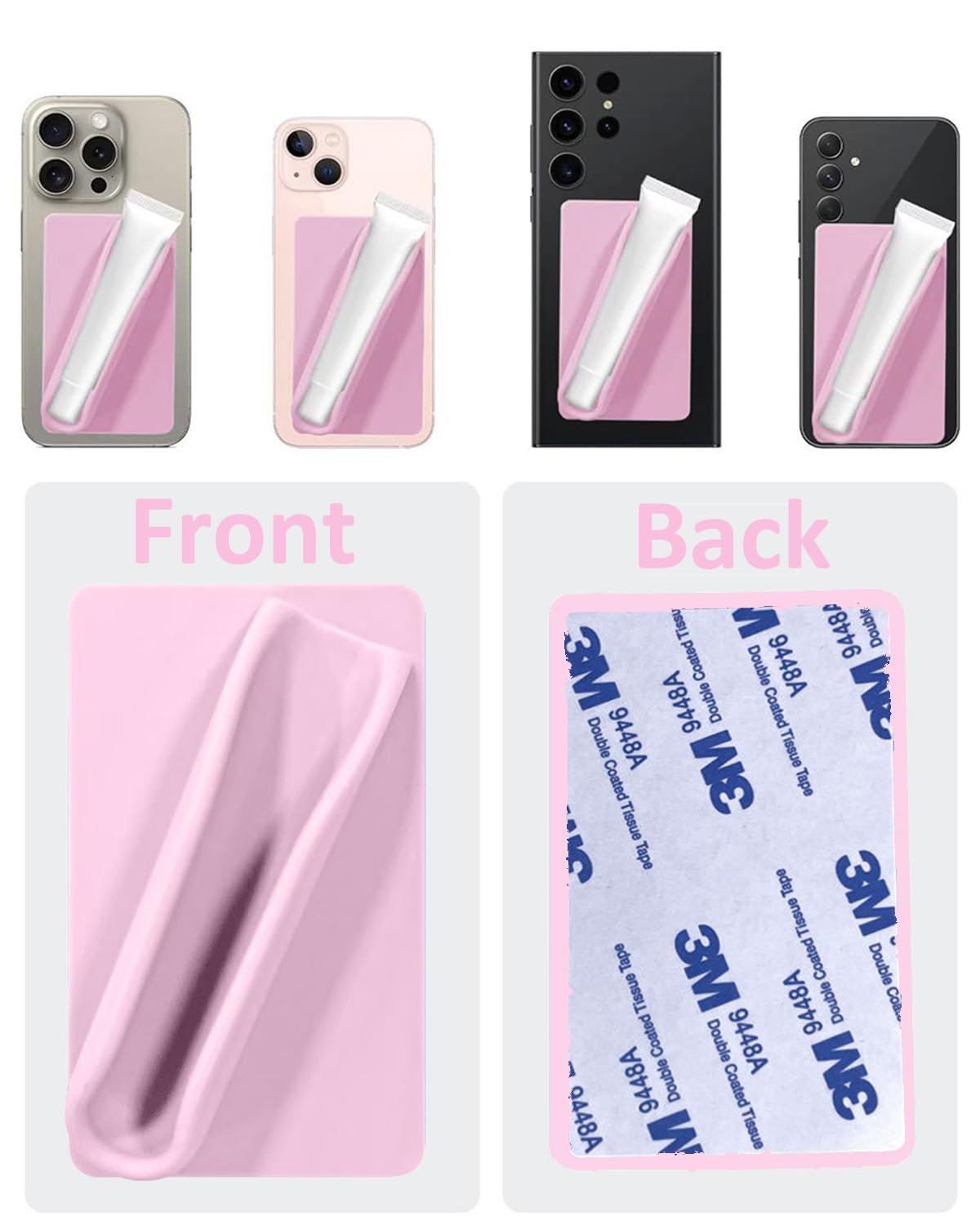 Silicone Phone Back Pocket with Lip Gloss & Card Holder Sticky Pouch