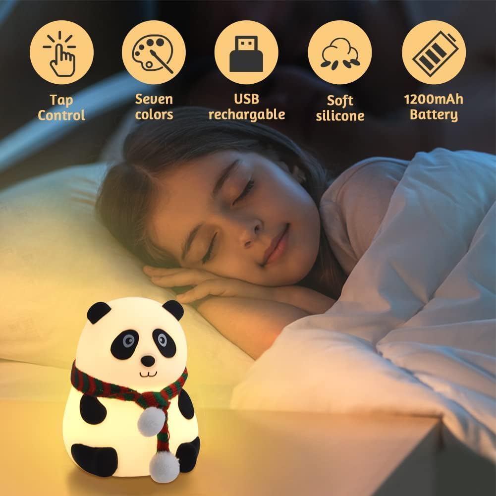 Cute Panda LED Night Lamp with 7-Color Changing Light | Rechargeable Touch Sensor Nightlight for Kids, Bedroom & Nursery Decor, Gift for Toddlers & Teens