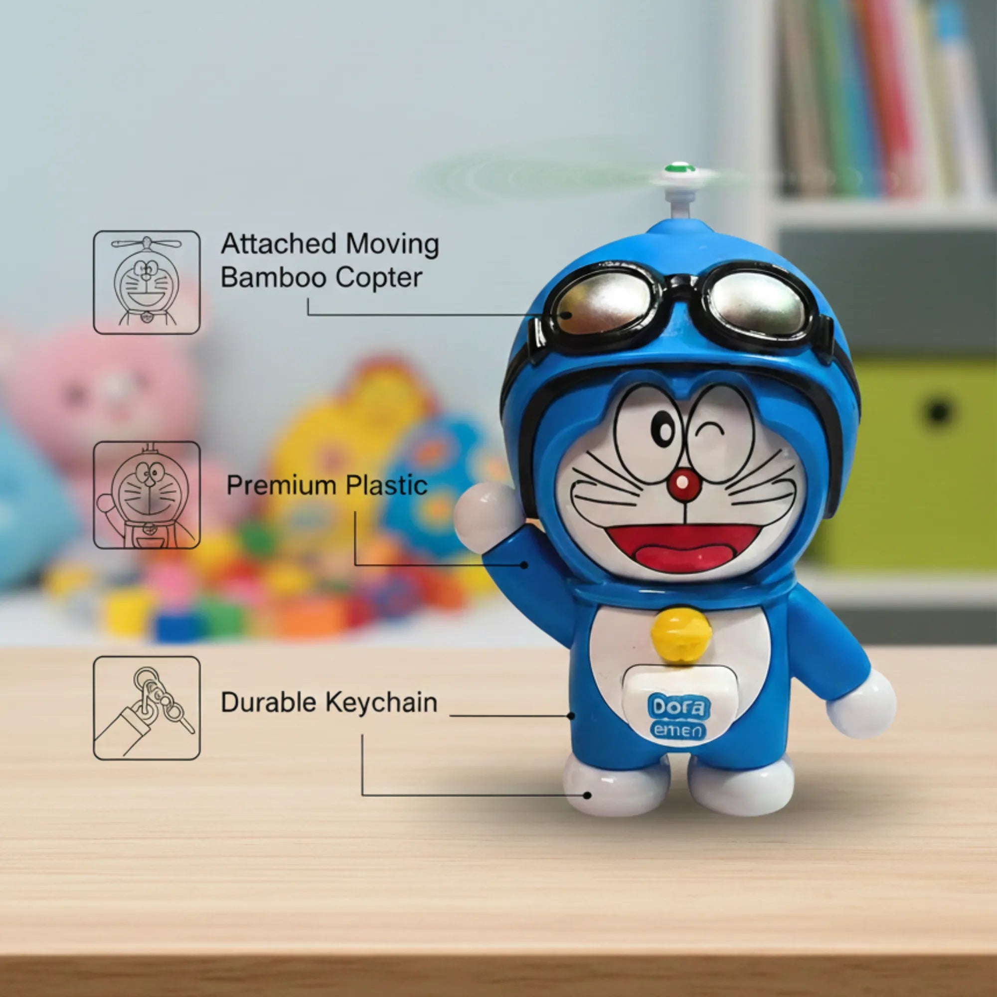 Cute 3d Face-Changing Keychain with Bamboo Copter- 3-Mood Cartoon Bag Charm for Keys, Backpacks & Gifts