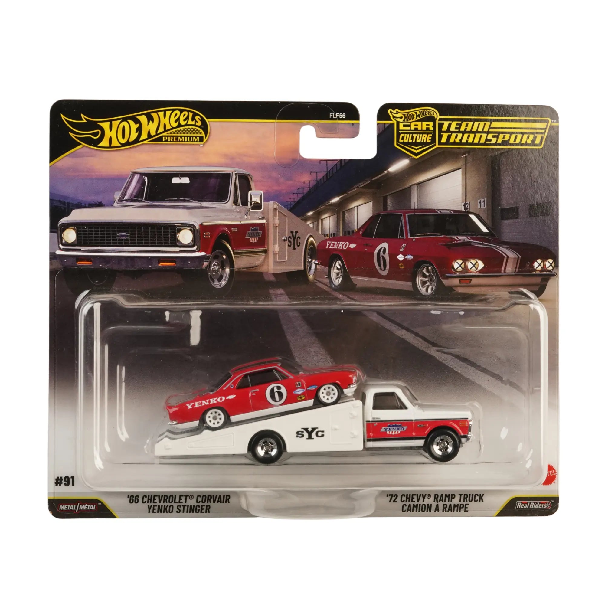 Hot Wheels Premium Team Transport ’66 Chevrolet Corvair Yenko Stinger & ’72 Chevy Ramp Truck Imported 1:64 Die-Cast