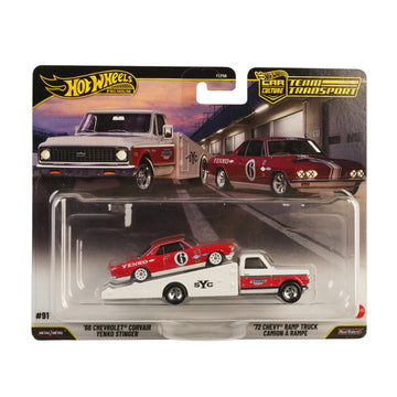 Hot Wheels Premium Team Transport ’66 Chevrolet Corvair Yenko Stinger & ’72 Chevy Ramp Truck Imported 1:64 Die-Cast