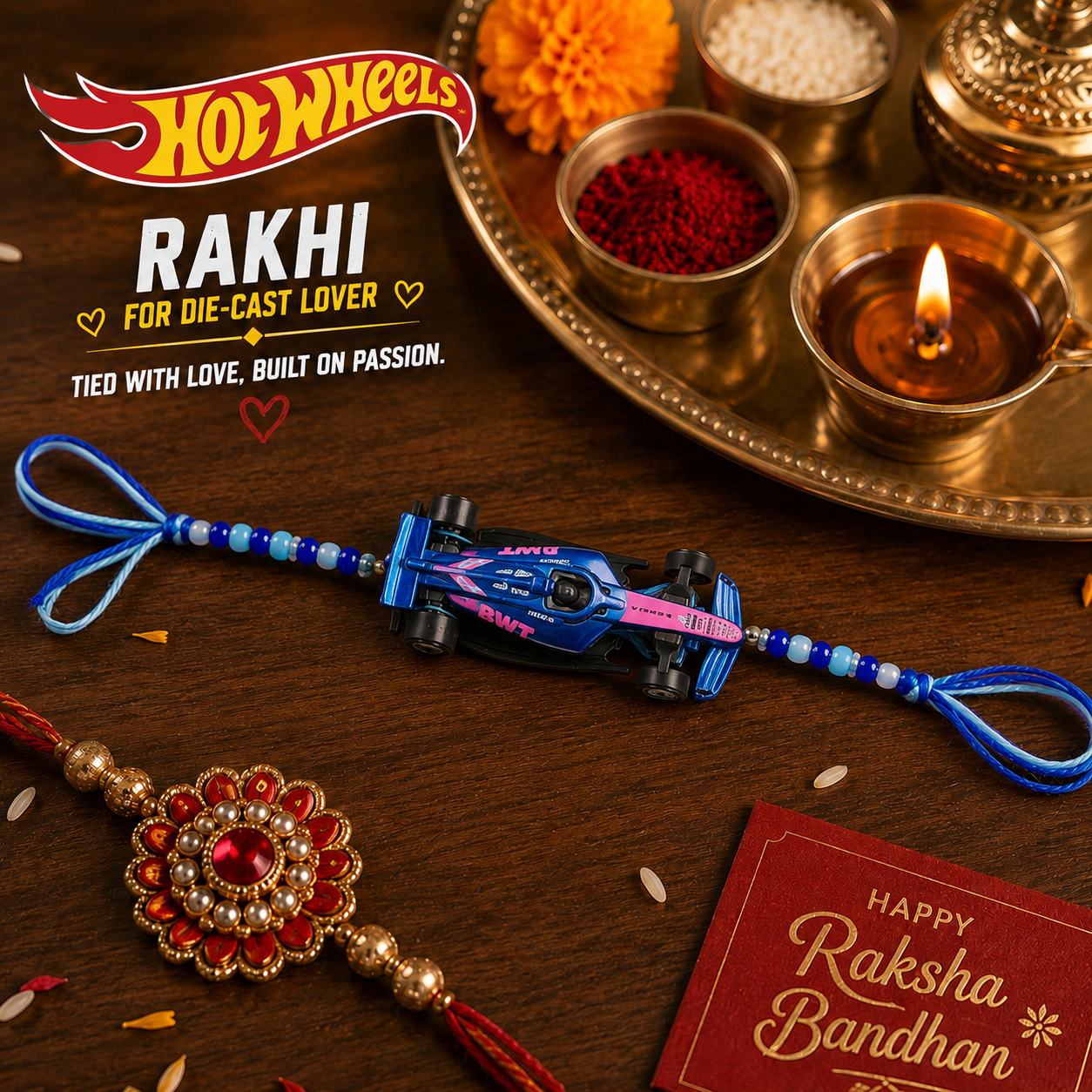 Die-Cast F1 Hot Wheels Rakhi ₹599 – 1:64 Scale Formula 1 Collectible Car Gift
