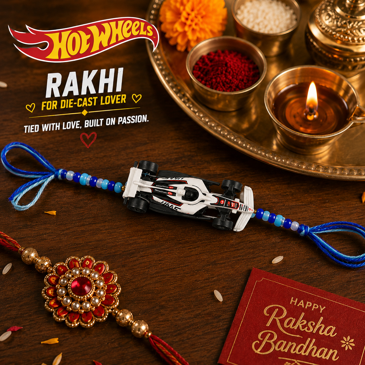 Die-Cast F1 Hot Wheels Rakhi ₹599 – 1:64 Scale Formula 1 Collectible Car Gift