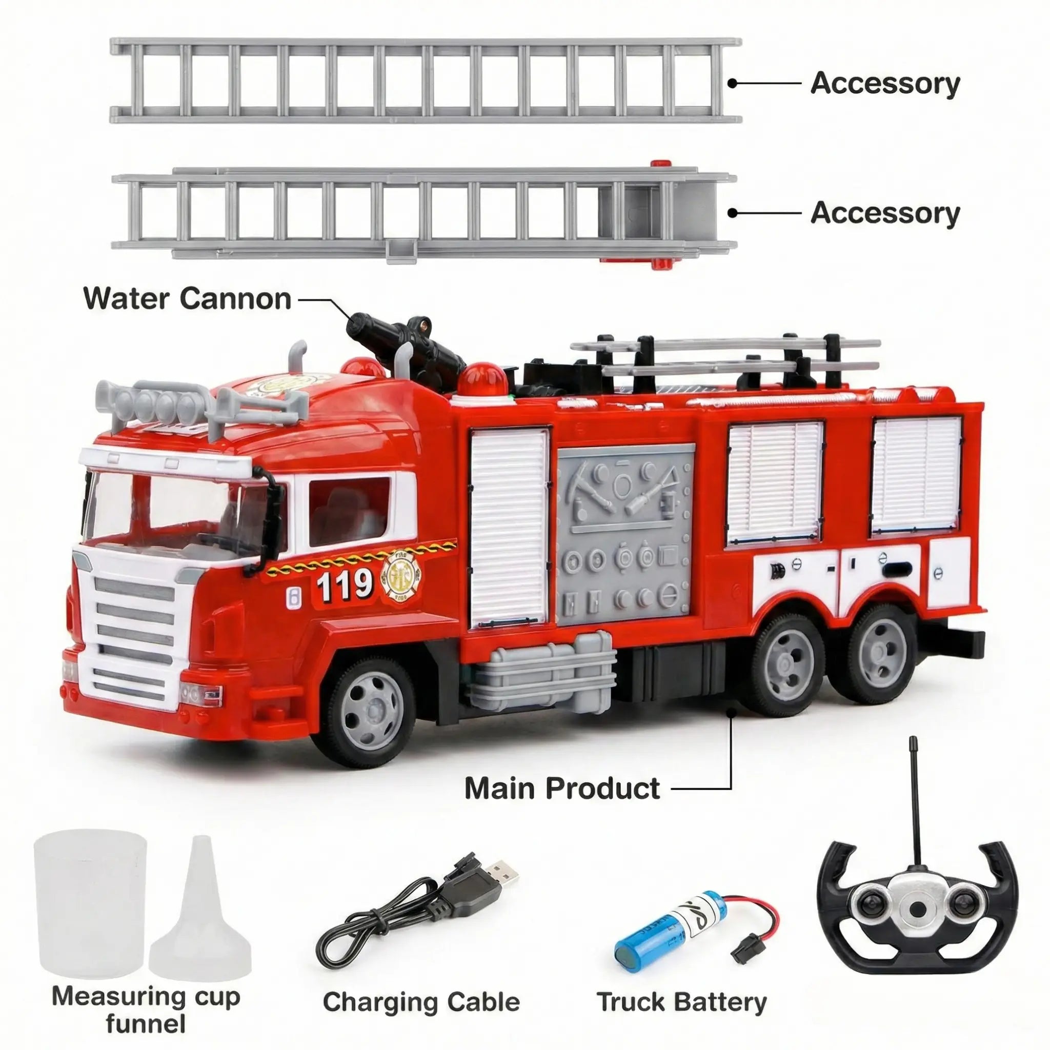 Remote Control Fire Truck Toy with Water Spray Mist & 360° Rotating Spout | LED Light RC Fire Engine
