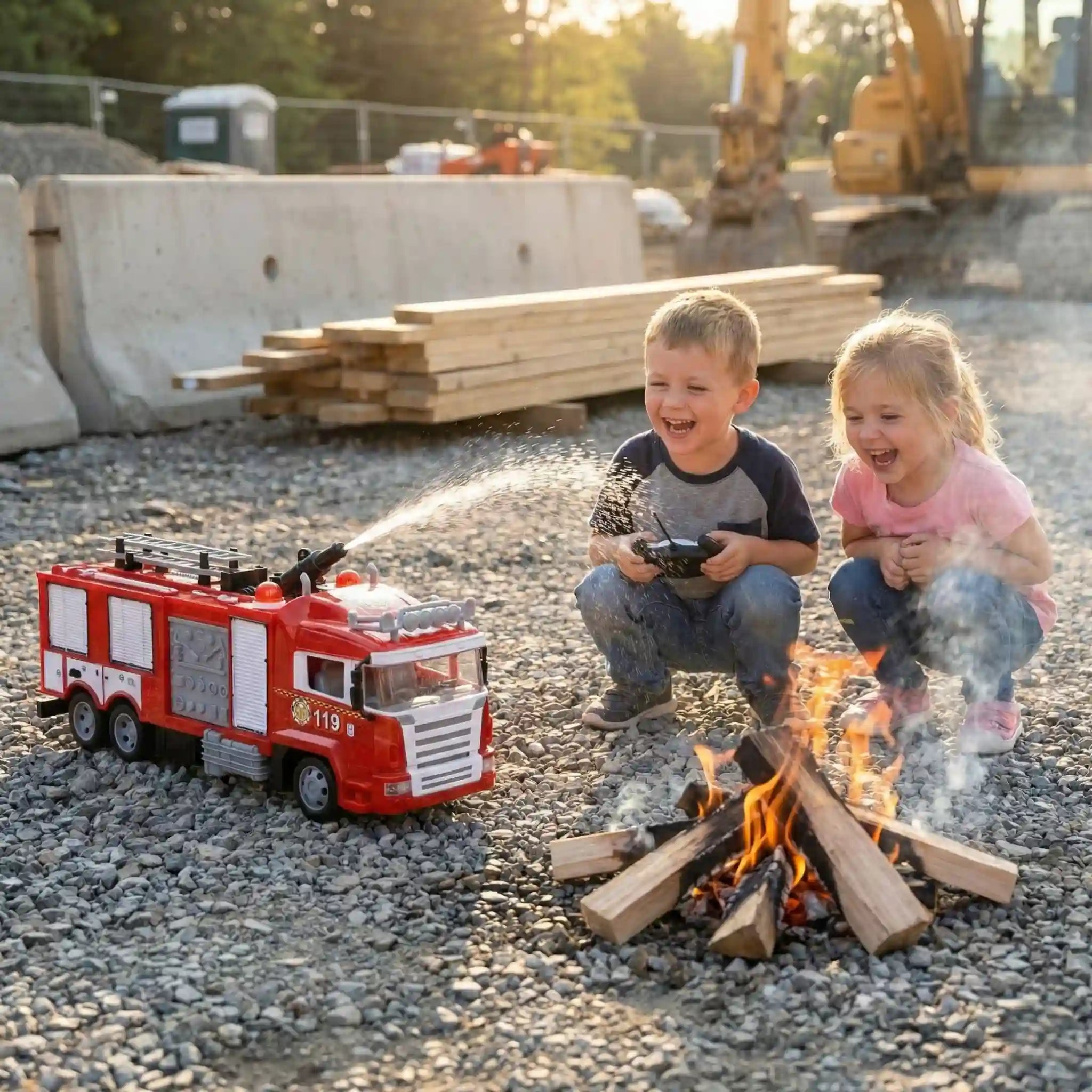 Remote Control Fire Truck Toy with Water Spray Mist & 360° Rotating Spout | LED Light RC Fire Engine