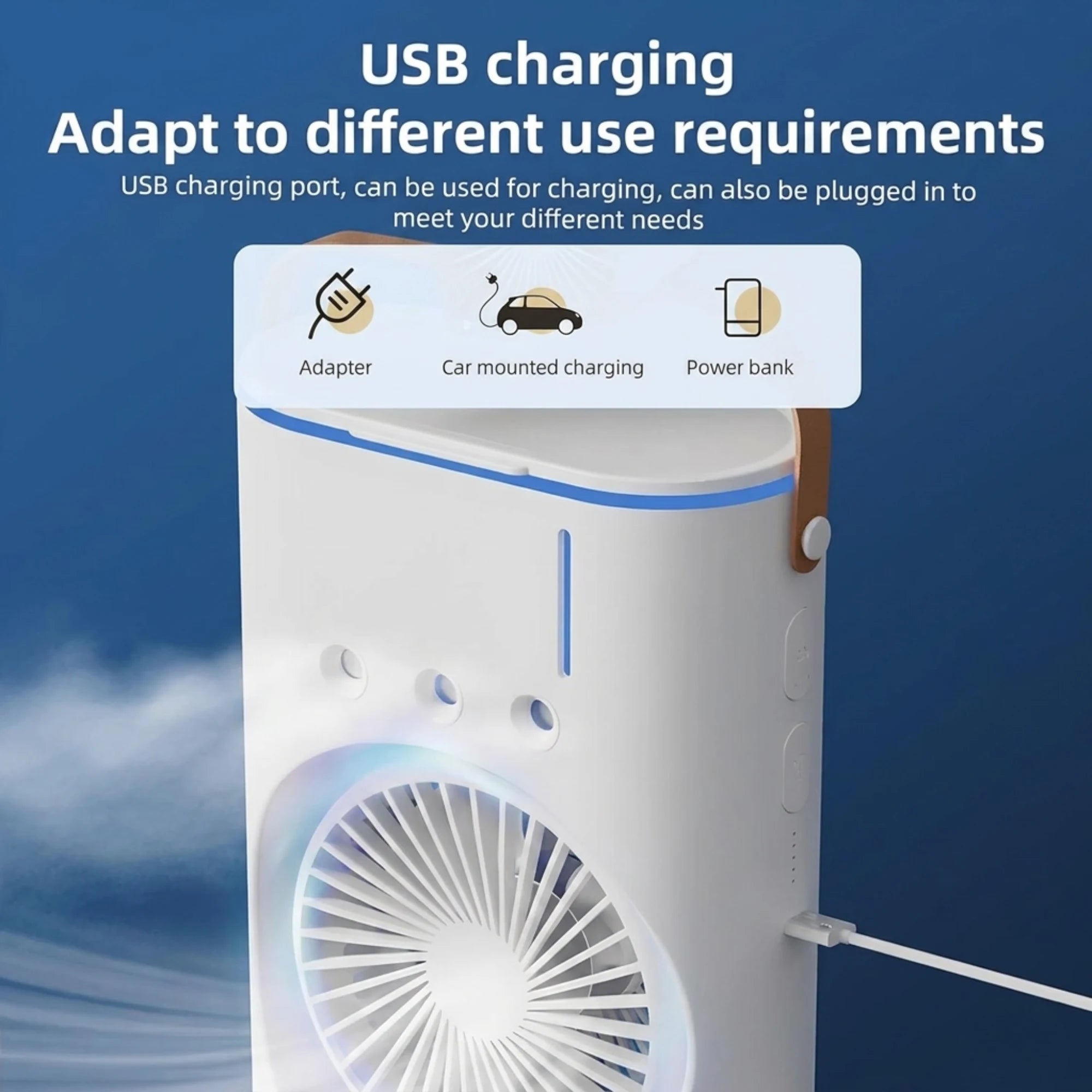 Portable USB Air Cooler Fan with Water Spray Mist, LED Night Light, Remote Control & 3 Speed Modes