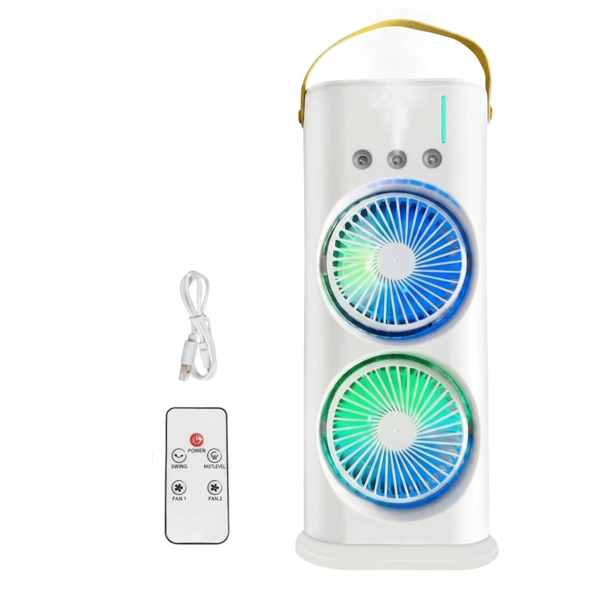 Portable USB Air Cooler Fan with Water Spray Mist, LED Night Light, Remote Control & 3 Speed Modes