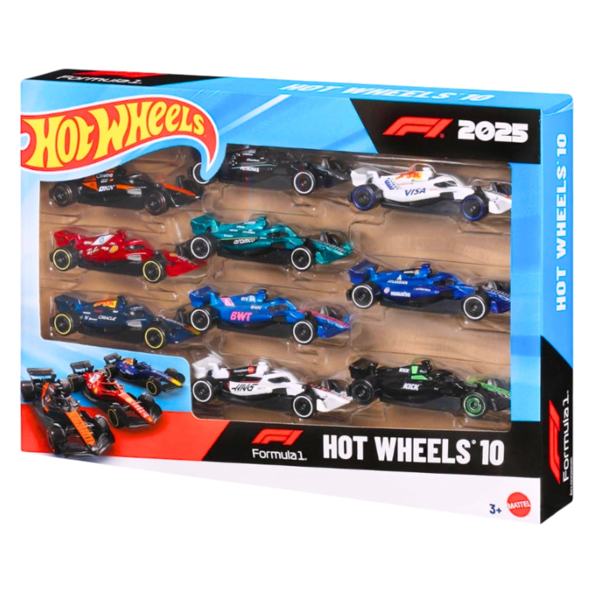 Hot Wheels Formula 1 2025 Pack of 10 F1 Team Cars 1:64 Die-Cast Collector Set