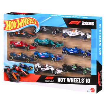Hot Wheels Formula 1 2025 Pack of 10 F1 Team Cars 1:64 Die-Cast Collector Set