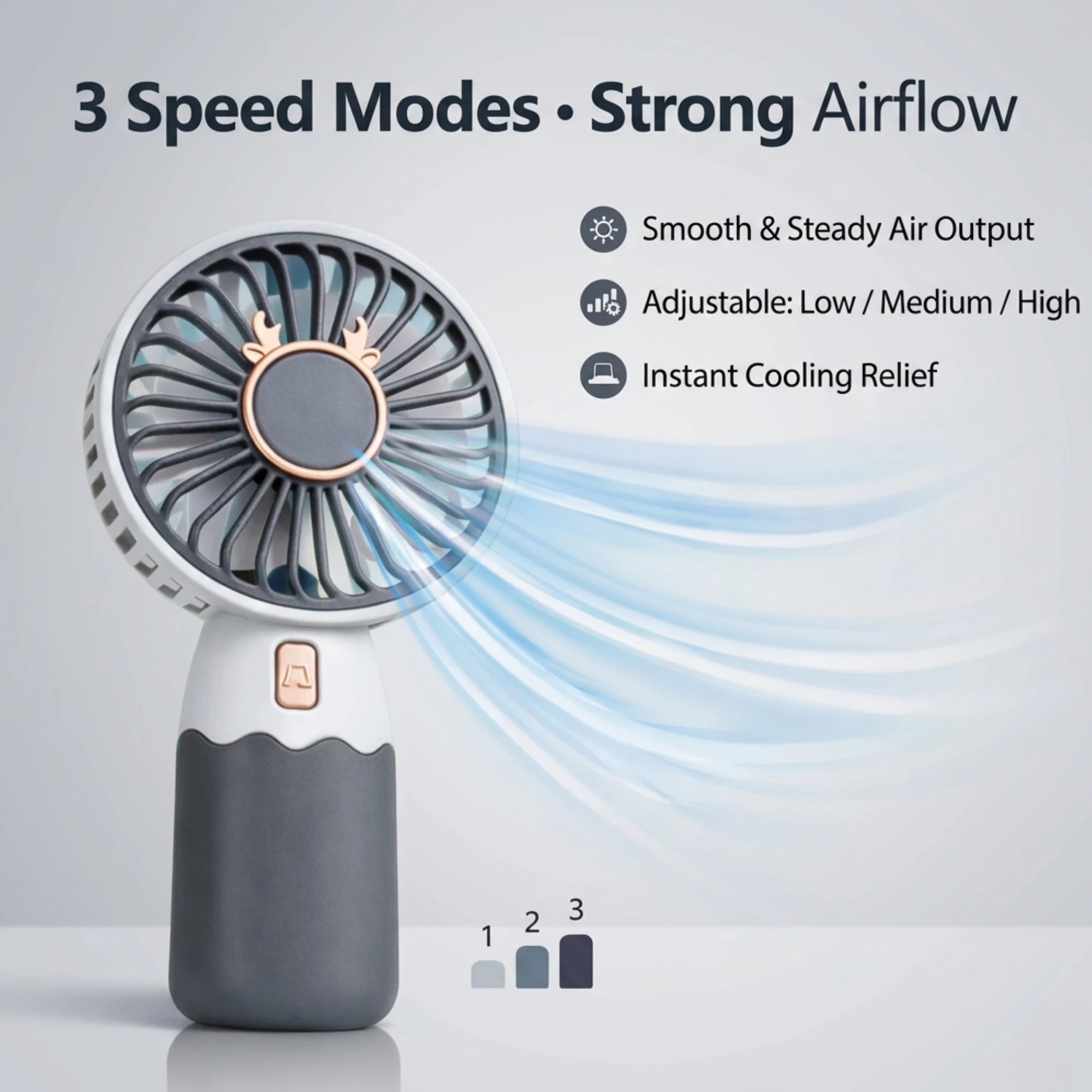 Mini Rechargeable Handheld Fan with 3 Speed Modes, Desktop Stand, Phone Holder & Type-C Charging