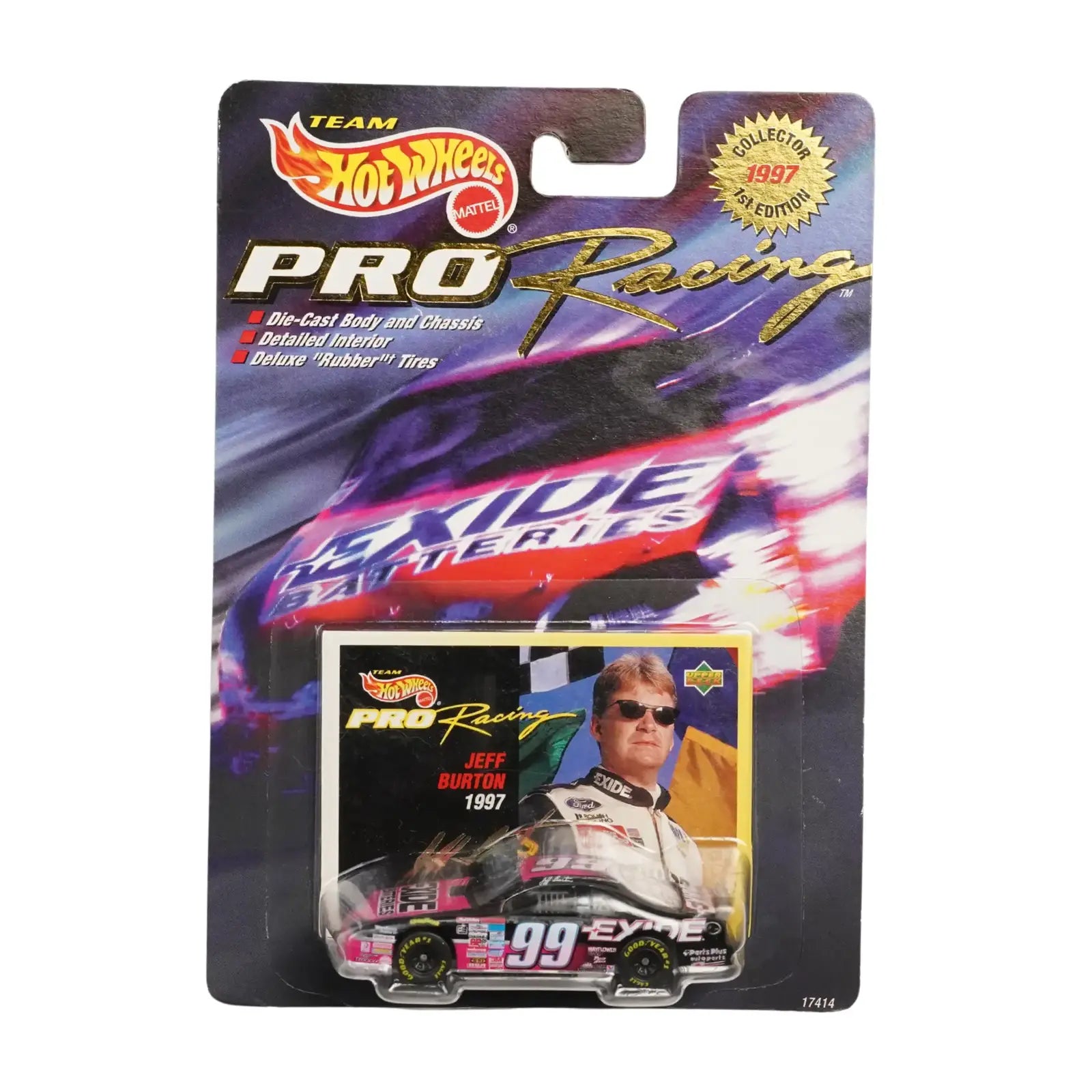 Hot Wheels Racing Jeff Burton #99 Exide Ford Thunderbird NASCAR 1:64 Die-Cast Collectible Race Car