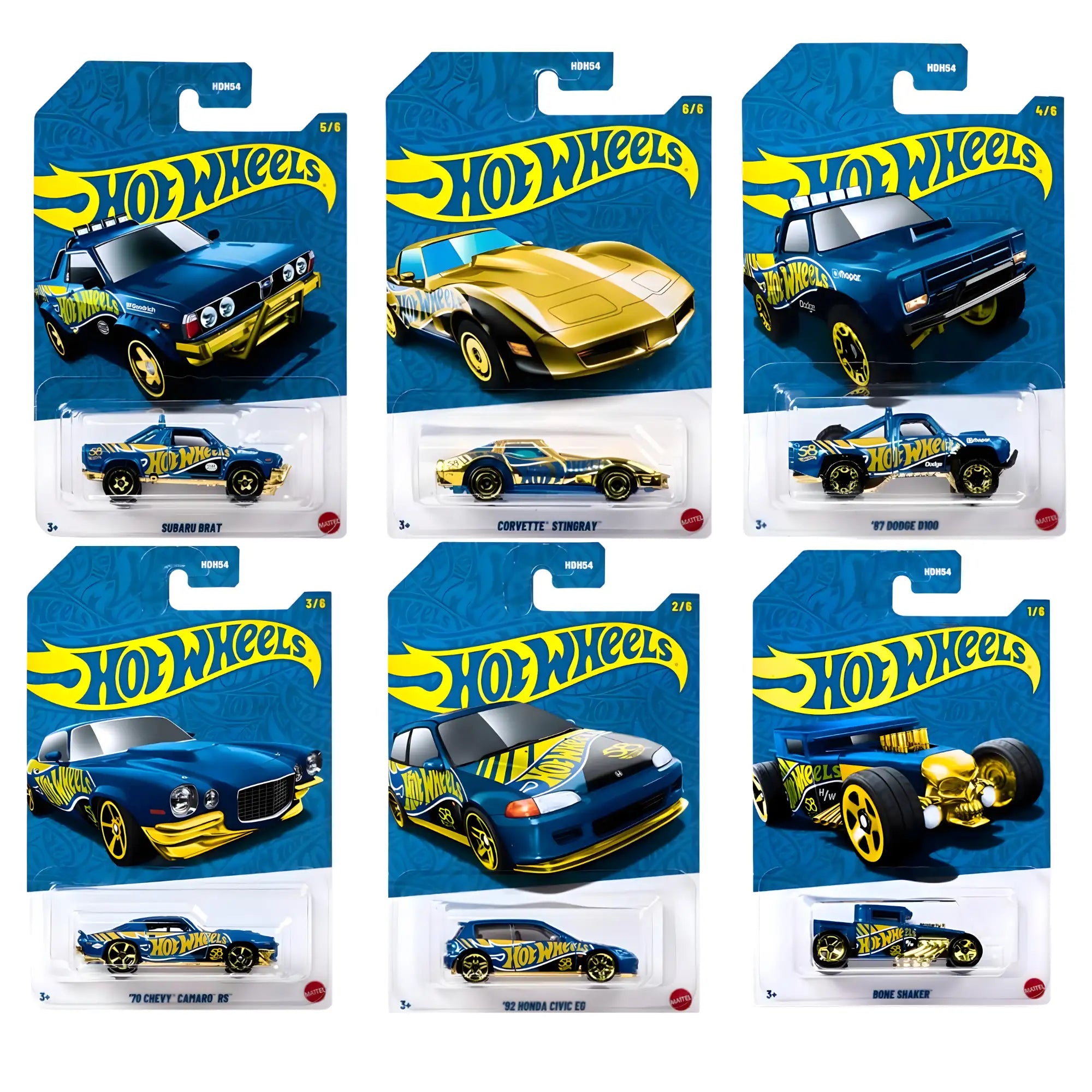 Hot Wheels Premium 55th Anniversary Black & Gold Pack of 6 1:64 Die-Cast Collection