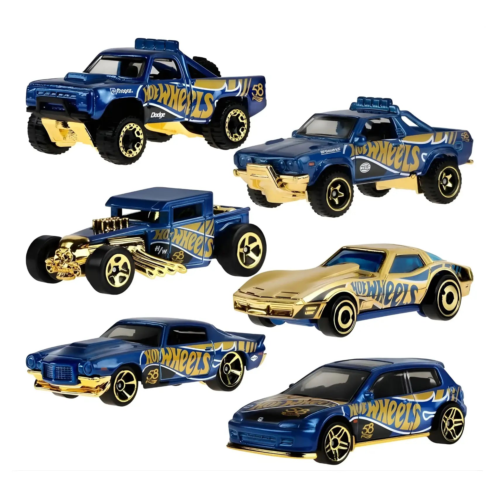 Hot Wheels Premium 55th Anniversary Black & Gold Pack of 6 1:64 Die-Cast Collection
