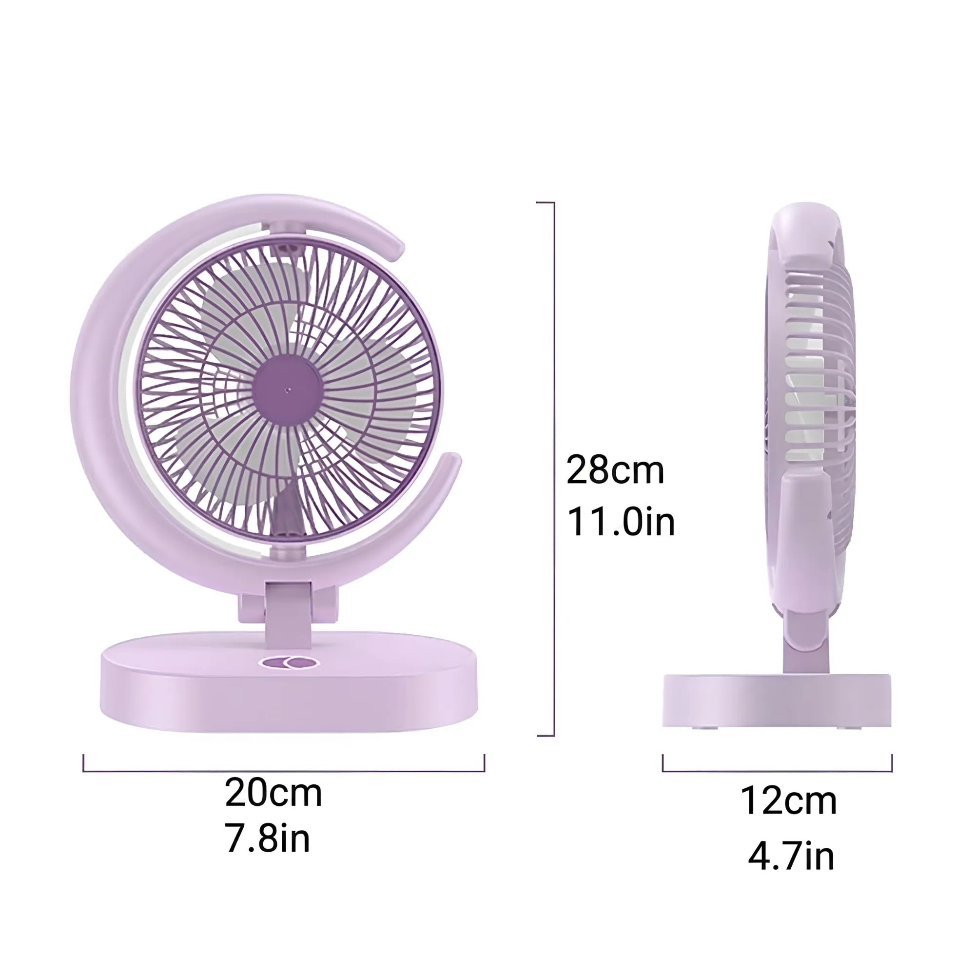 USB Rechargeable Mini Desk Fan with Night Light, Silent Brushless Motor & Portable Compact Design