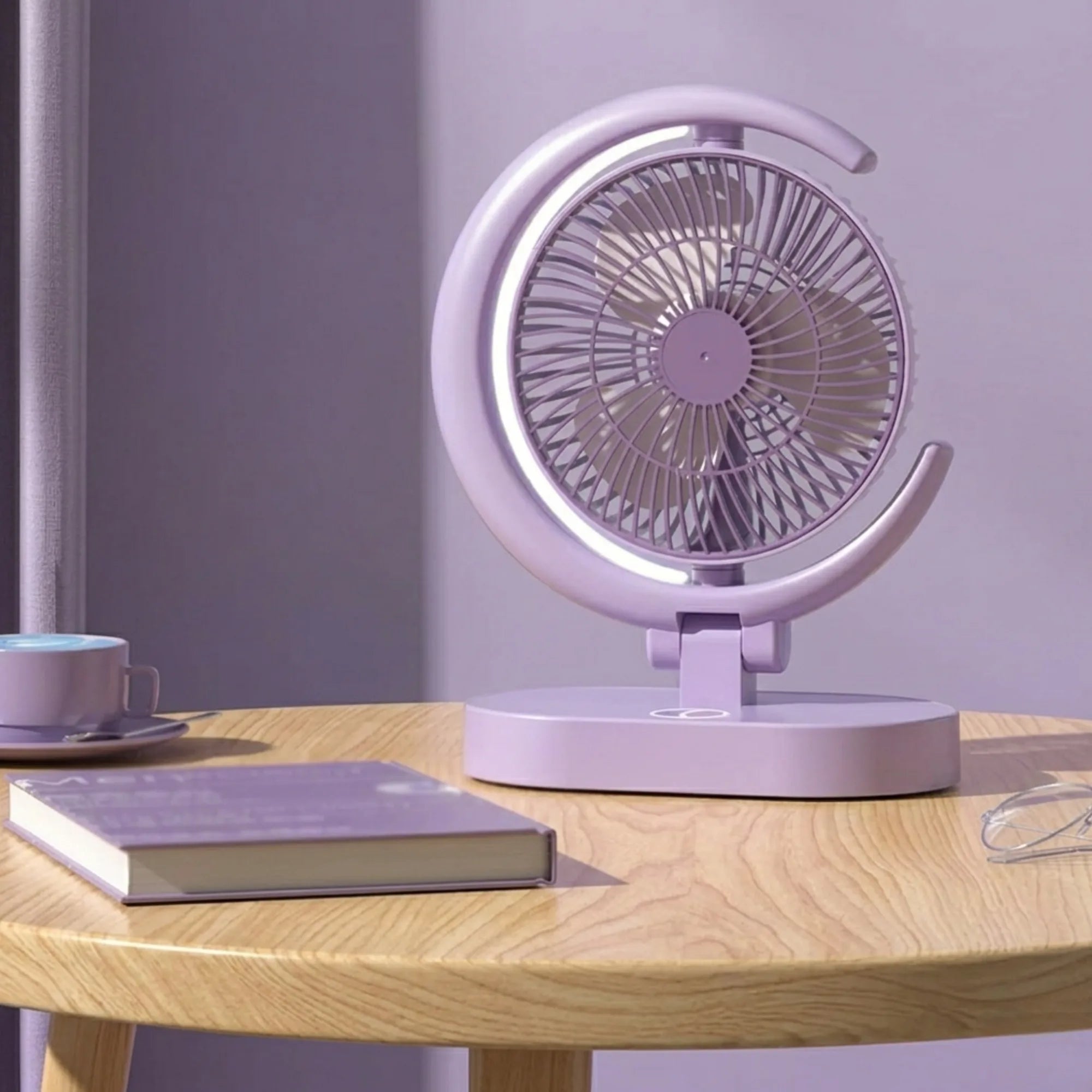 USB Rechargeable Mini Desk Fan with Night Light, Silent Brushless Motor & Portable Compact Design