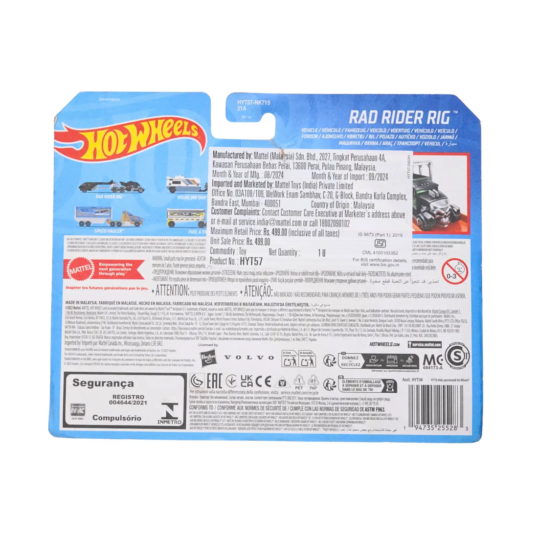 Hot Wheels Track Fleet Rad Rider Rig 1:64 Die-Cast Motorcycle Transport Truck Collectible