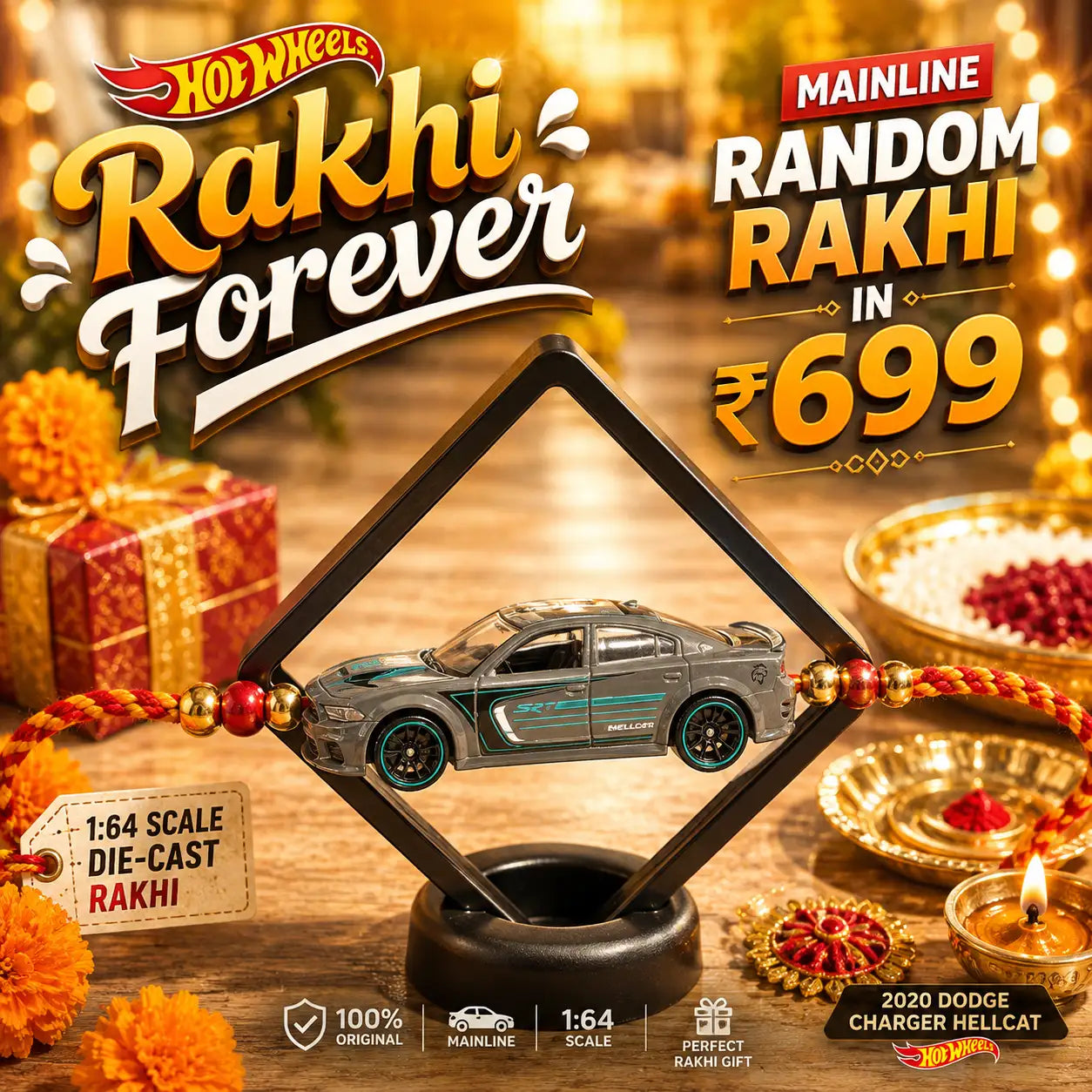 Die-Cast Random Hot Wheels Rakhi ₹699 – Mainline 1:64 Scale Collectible