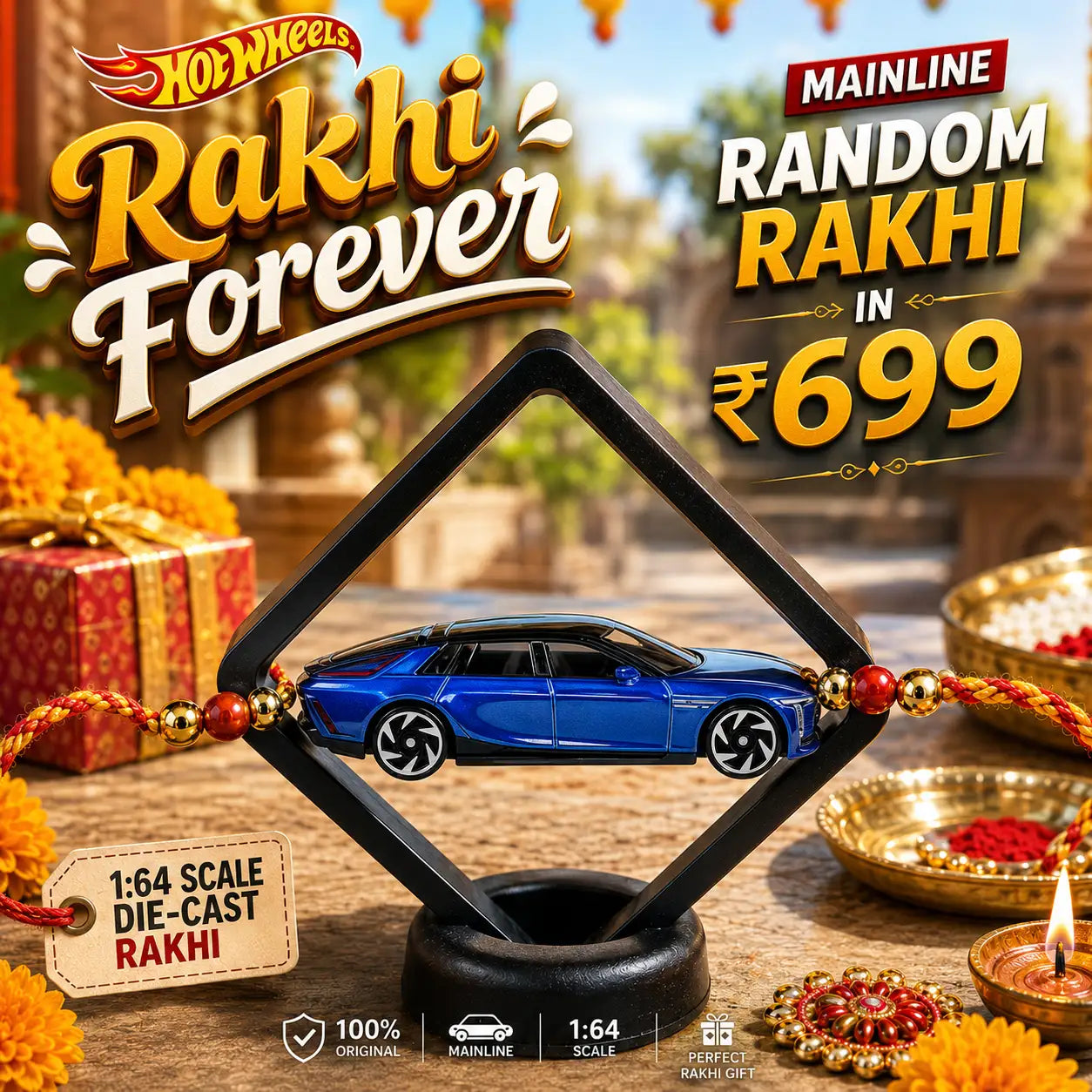 Die-Cast Random Hot Wheels Rakhi ₹699 – Mainline 1:64 Scale Collectible