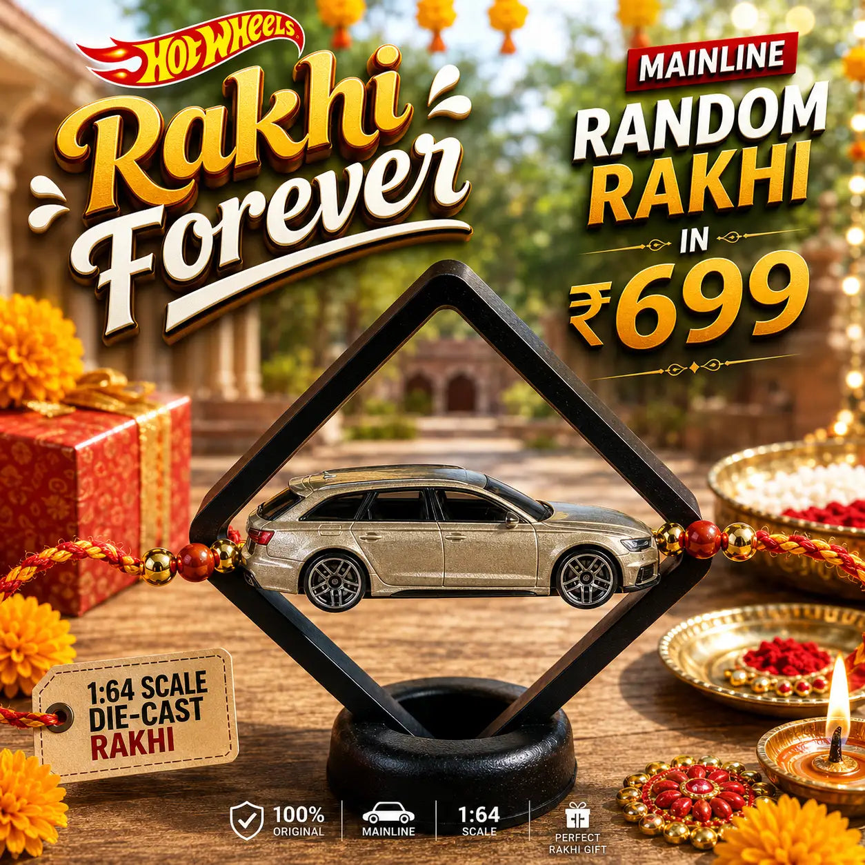 Die-Cast Random Hot Wheels Rakhi ₹699 – Mainline 1:64 Scale Collectible