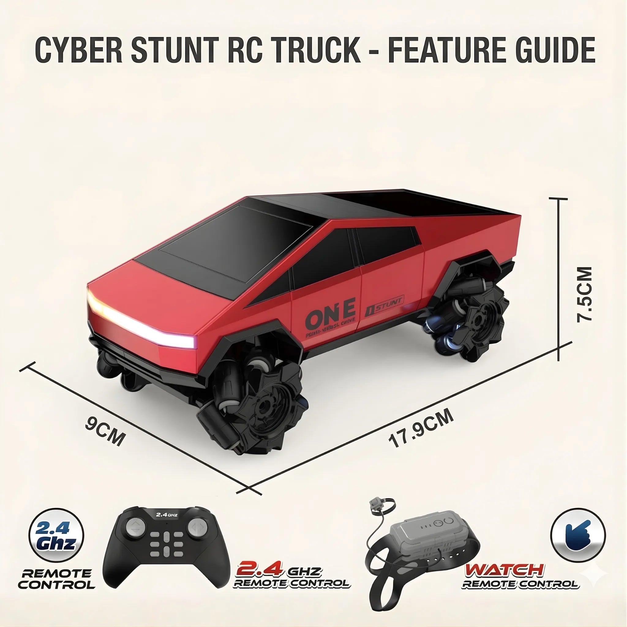 RC Stunt Car 4WD 2.4GHz Remote Control Monster Truck – High Speed 360° Rotating Off Road Racing Car with LED Lights for Kids