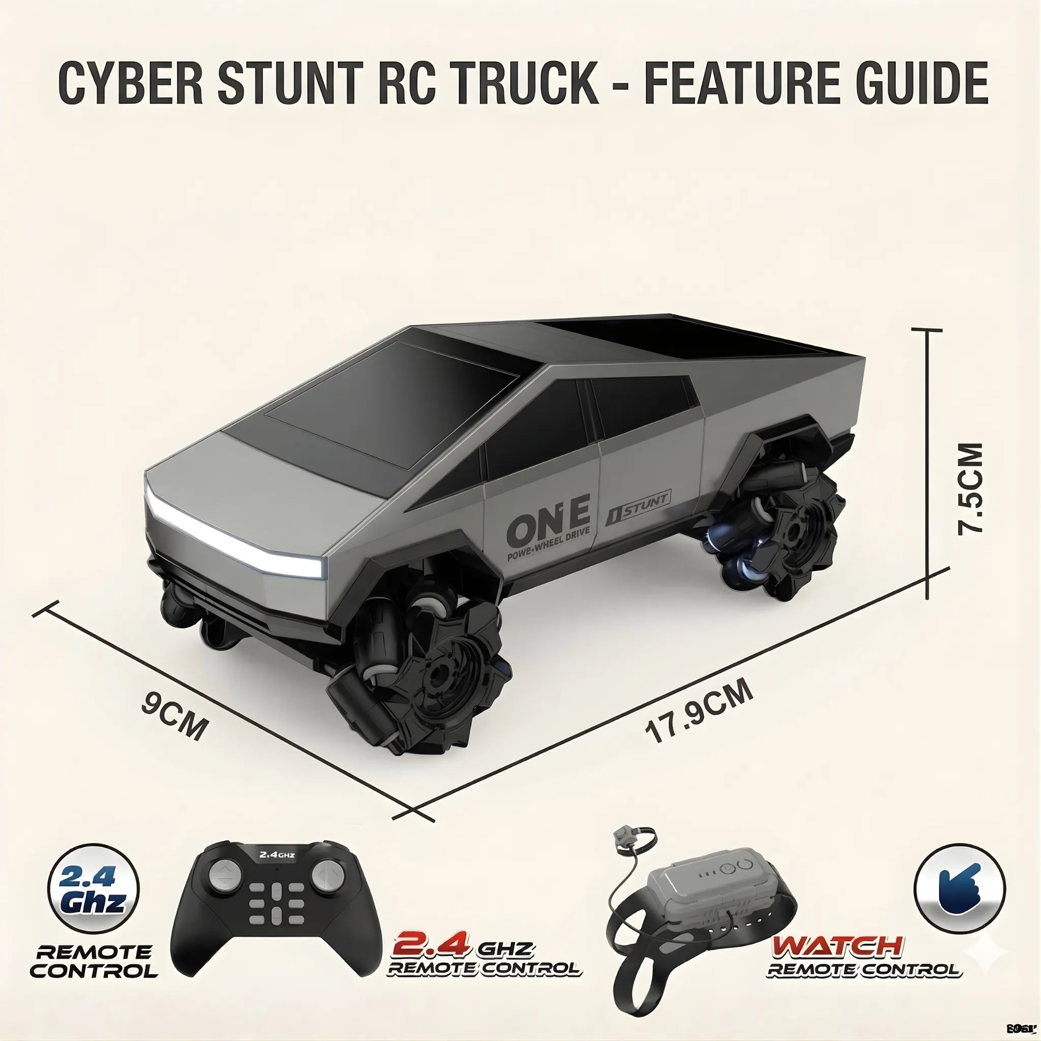 RC Stunt Car 4WD 2.4GHz Remote Control Monster Truck – High Speed 360° Rotating Off Road Racing Car with LED Lights for Kids