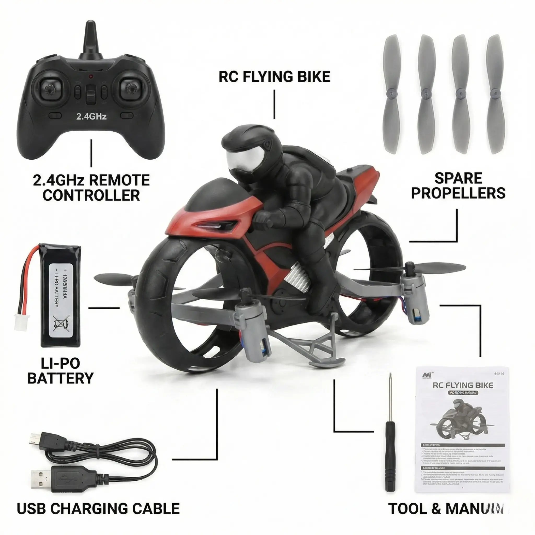 Remote Control Dual-Action RC Vehicle for Kids Controlled Bike with Flight Mode