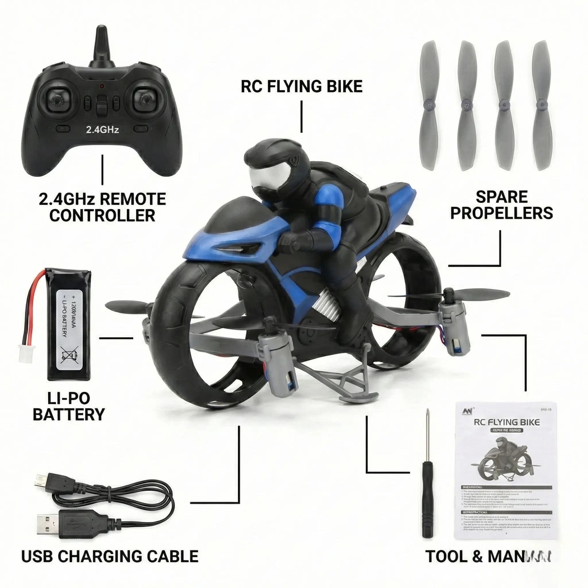 Remote Control Dual-Action RC Vehicle for Kids Controlled Bike with Flight Mode