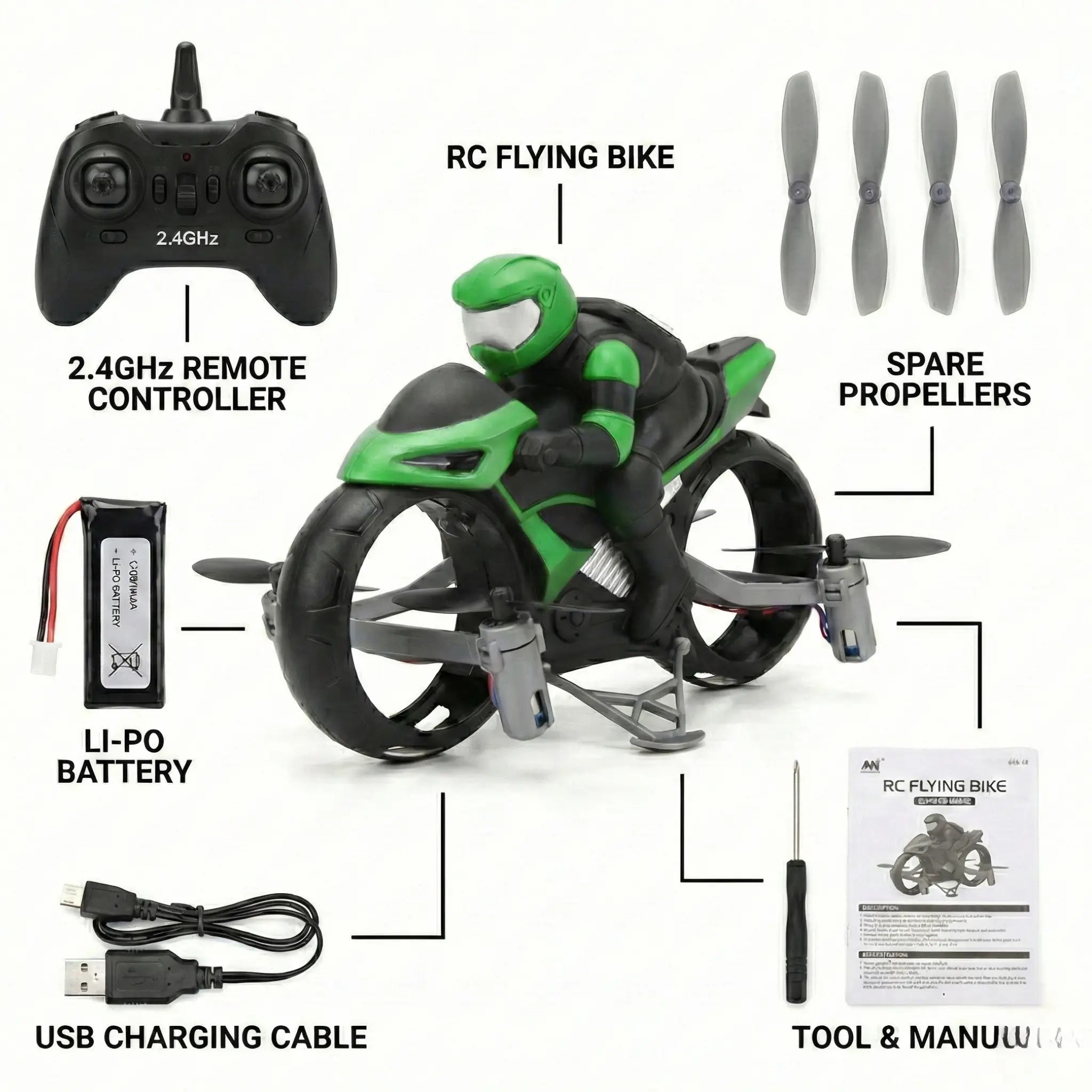 Remote Control Dual-Action RC Vehicle for Kids Controlled Bike with Flight Mode