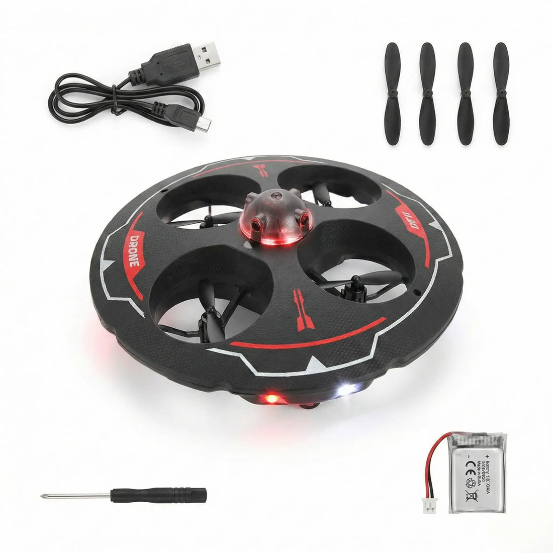 RC UFO Drone with LED Lights, Obstacle Avoidance & Altitude Hold | 360° Flip Remote Control Flying Drone with 2 Rechargeable Batteries