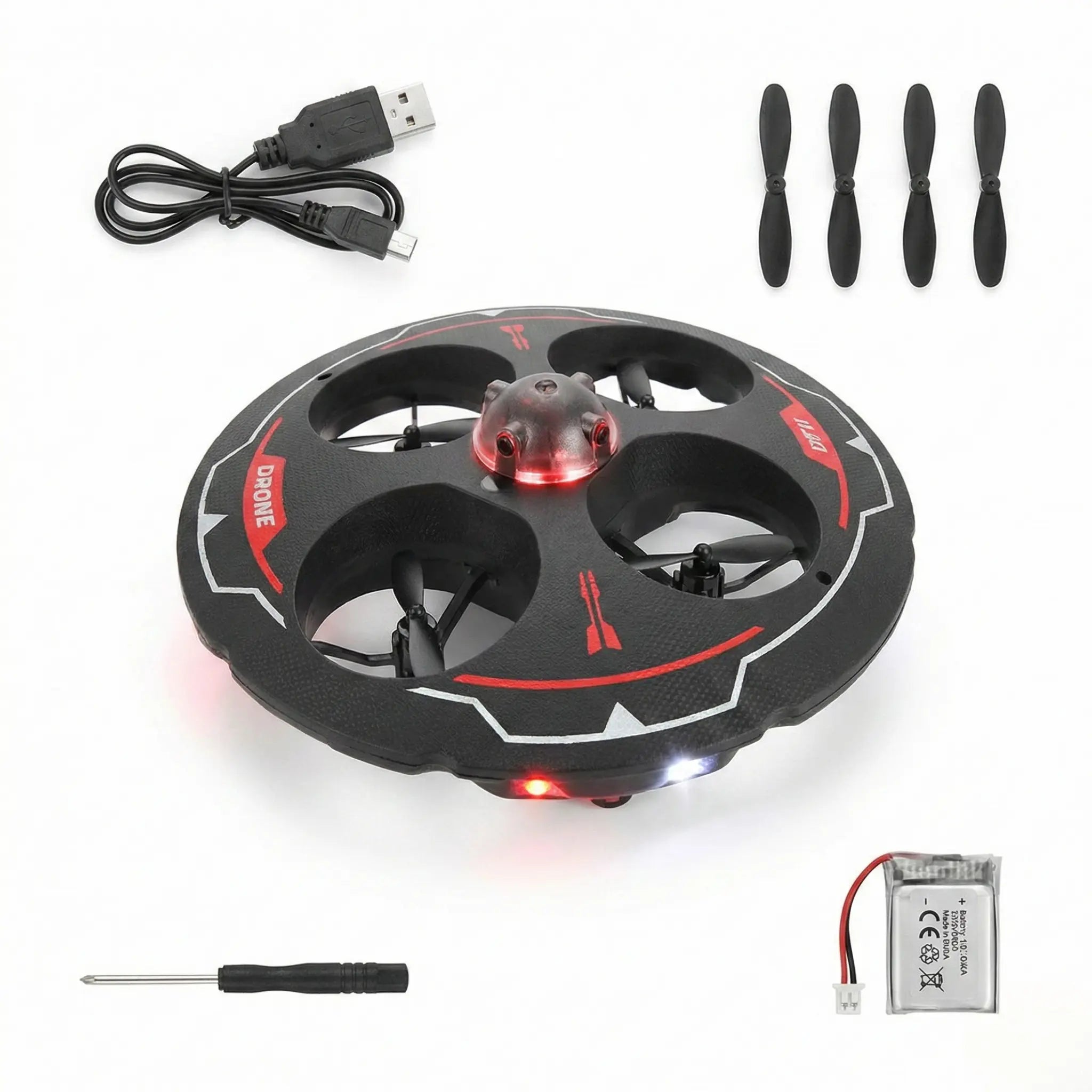 RC UFO Drone with LED Lights, Obstacle Avoidance & Altitude Hold | 360° Flip Remote Control Flying Drone with 2 Rechargeable Batteries