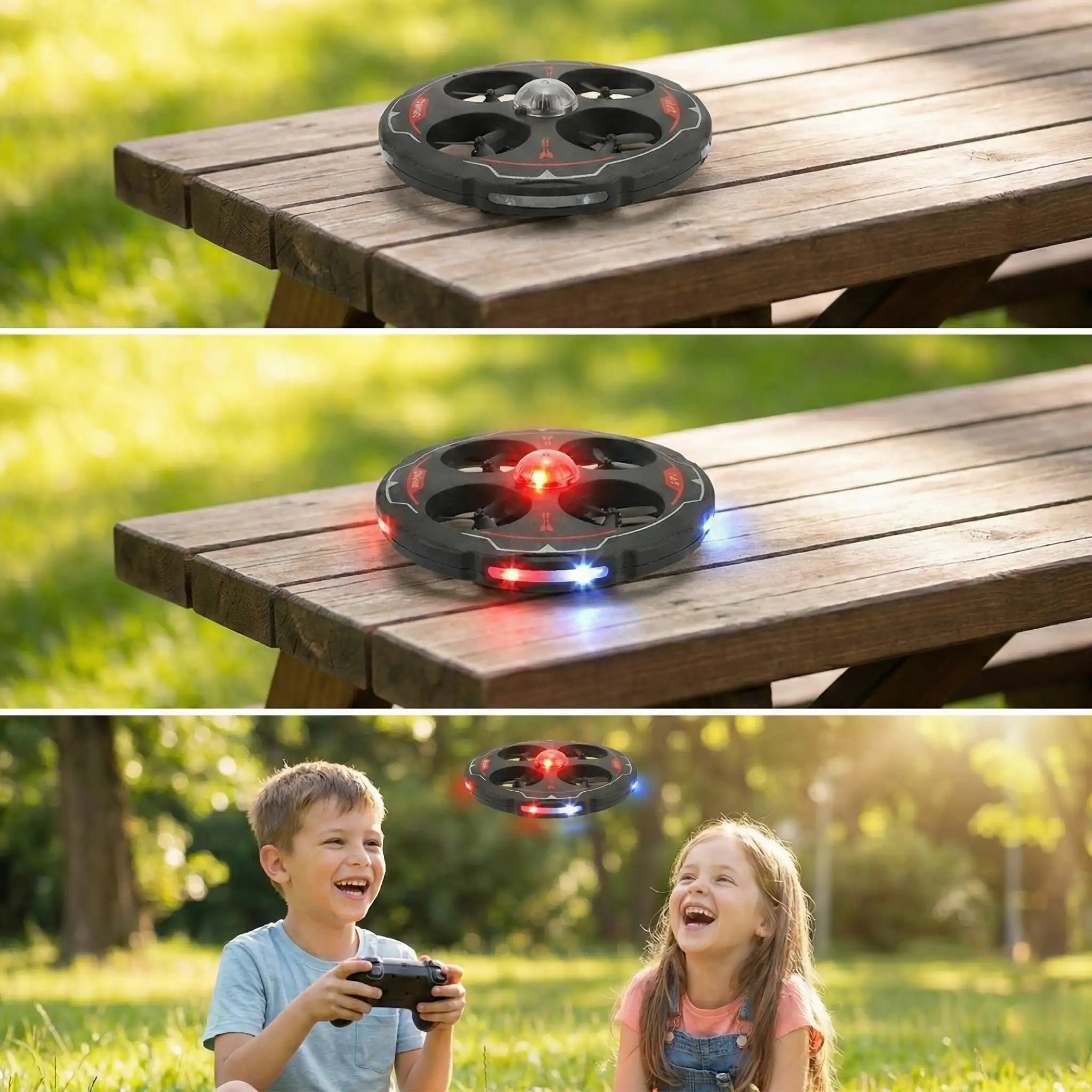 RC UFO Drone with LED Lights, Obstacle Avoidance & Altitude Hold | 360° Flip Remote Control Flying Drone with 2 Rechargeable Batteries
