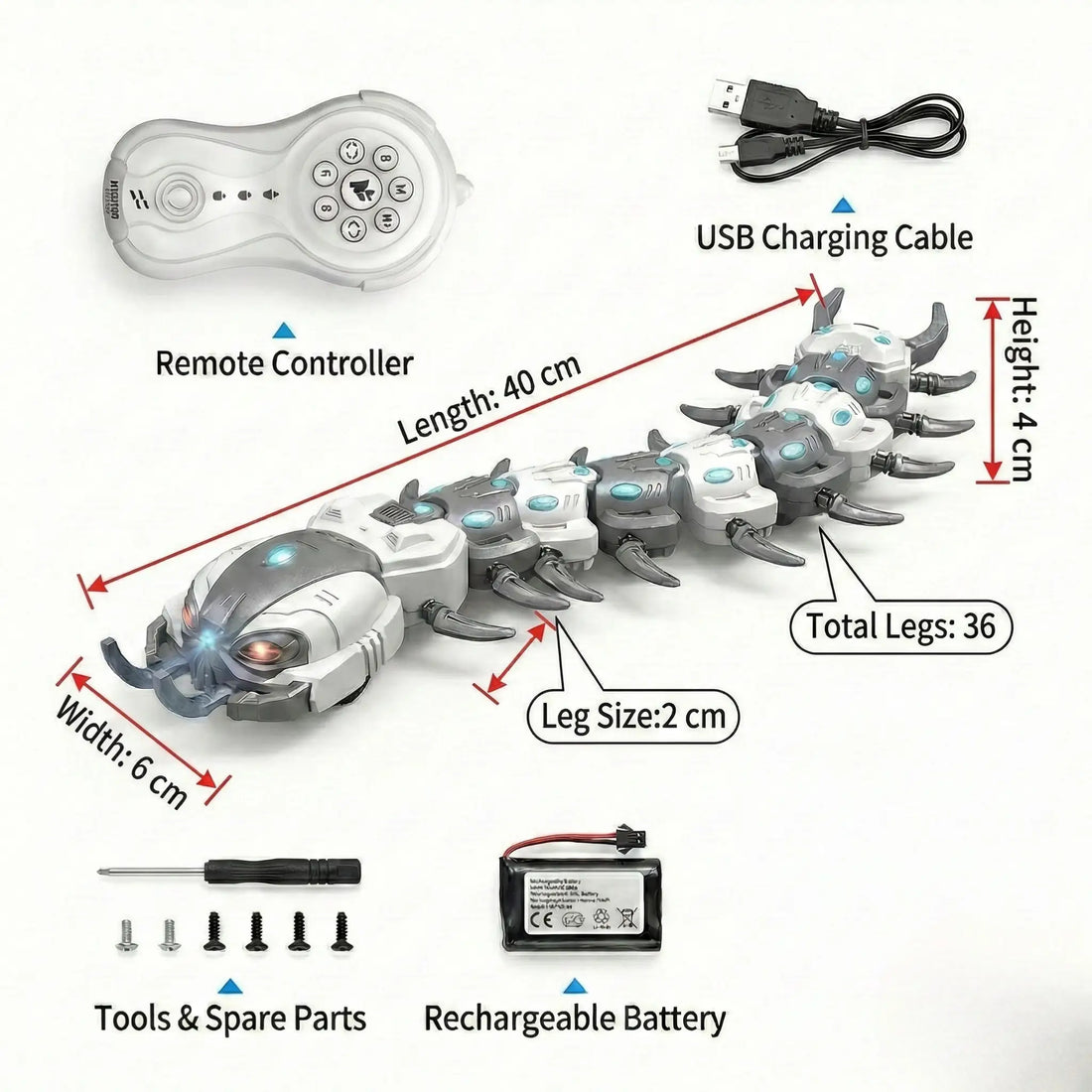 RC Centipede Insect Toy with Lights, Sounds & Water Spray | Remote Control Crawling Toy
