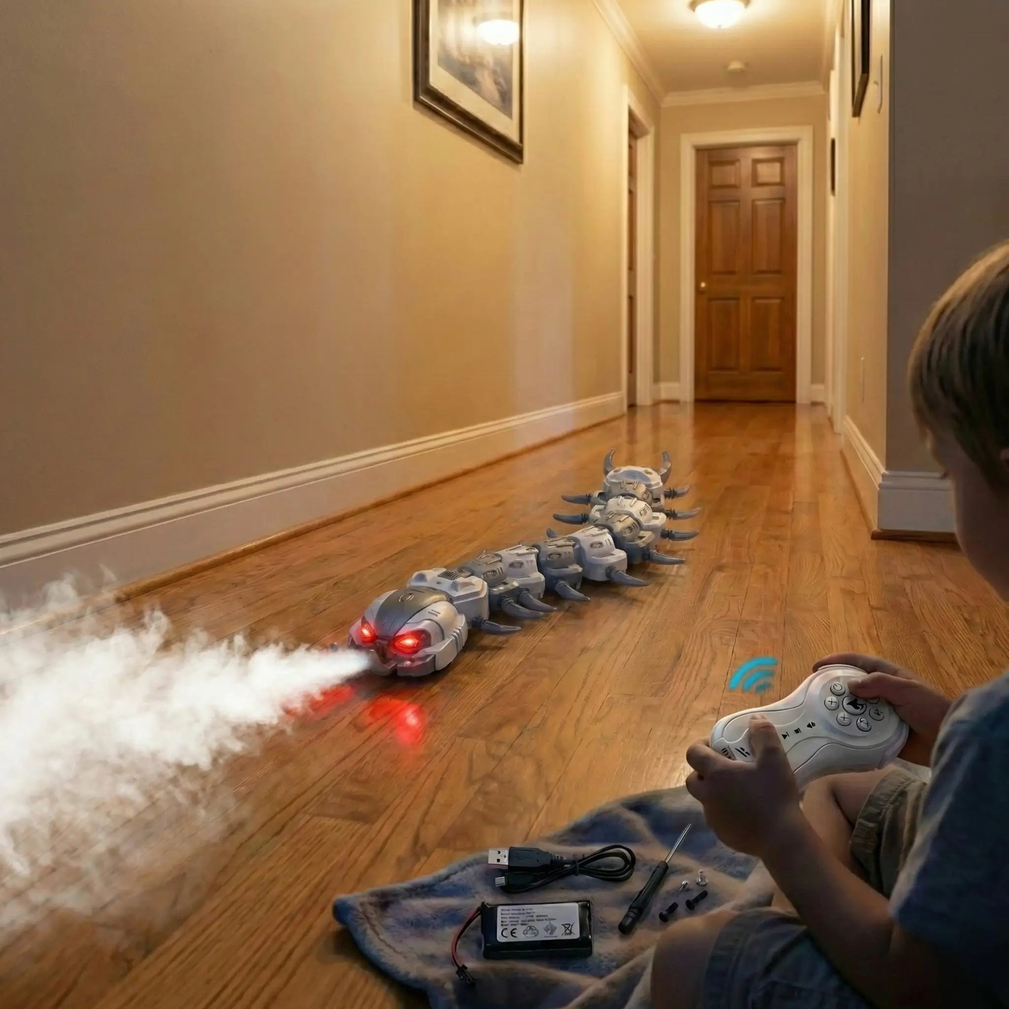 RC Centipede Insect Toy with Lights, Sounds & Water Spray | Remote Control Crawling Toy