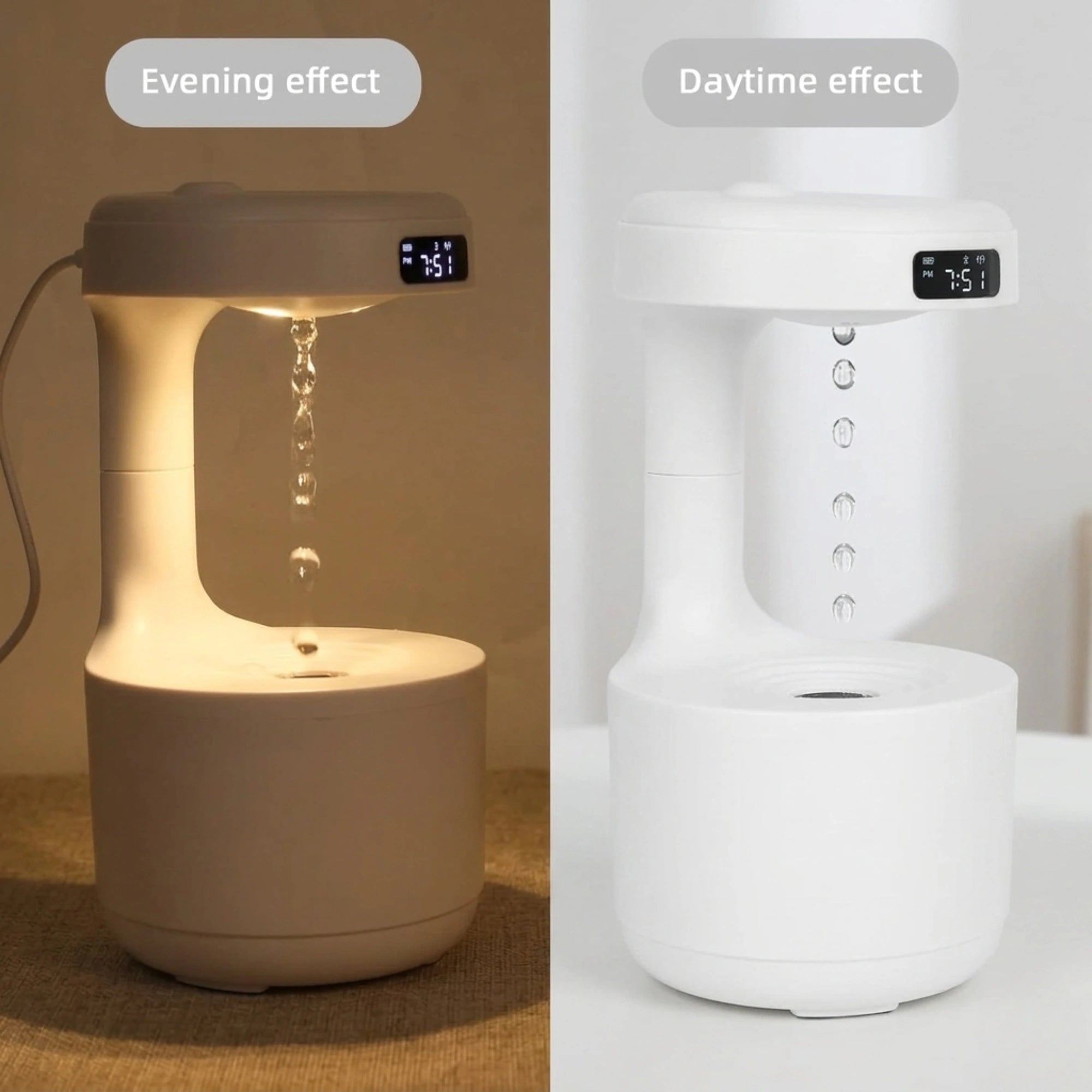 Anti-Gravity Humidifier with LED Light, Digital Clock Display & Ultrasonic Mist Technology