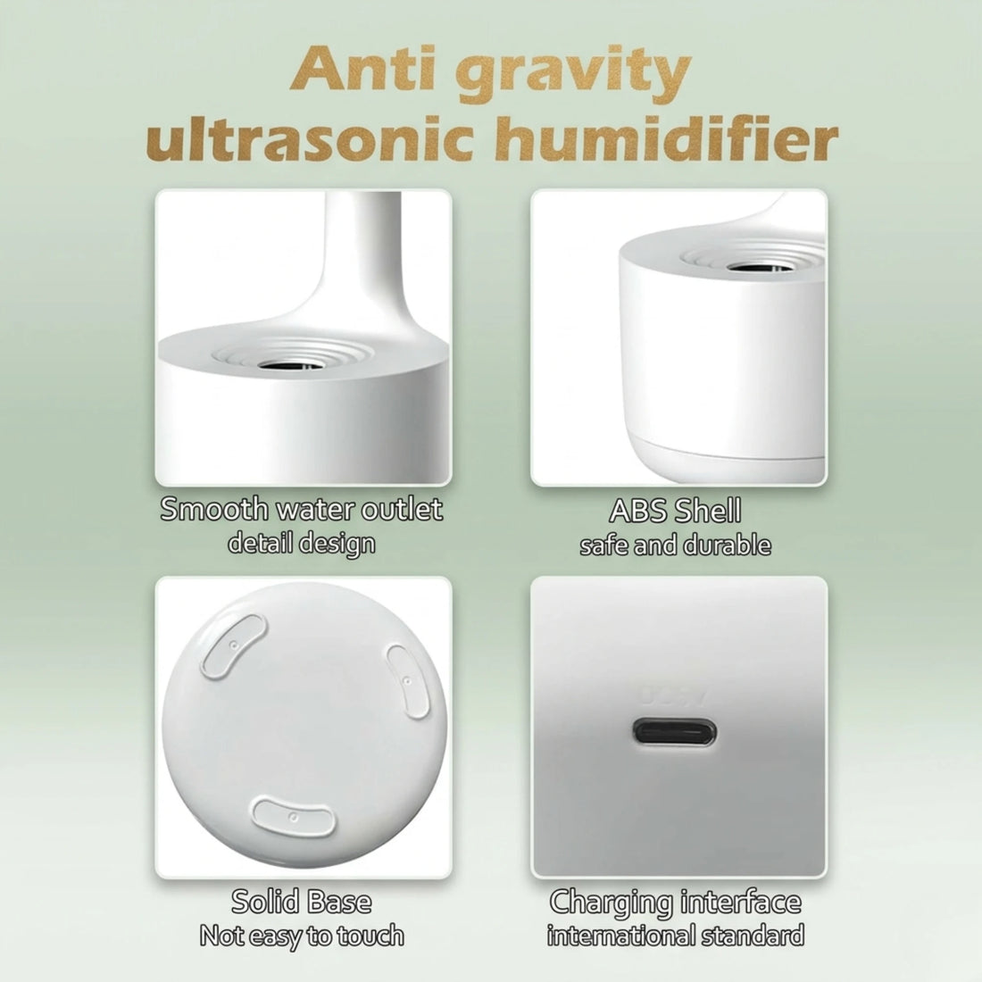 Anti-Gravity Humidifier with LED Light, Digital Clock Display & Ultrasonic Mist Technology