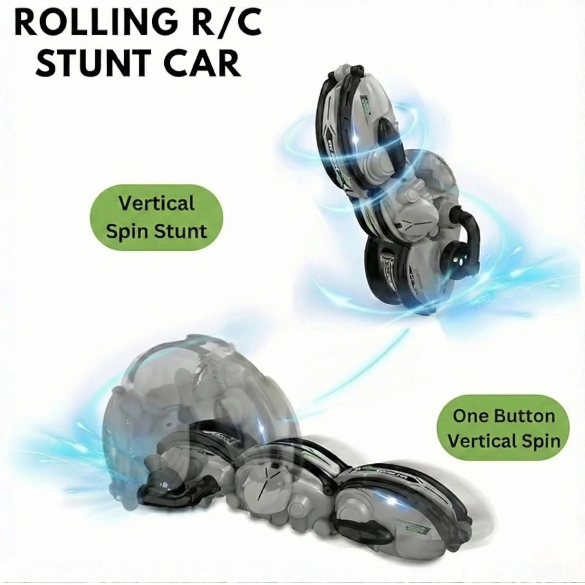 Remote Control Rolling Stunt Car with 360° Tumbling Action & LED Lights | RC Toy for Kids