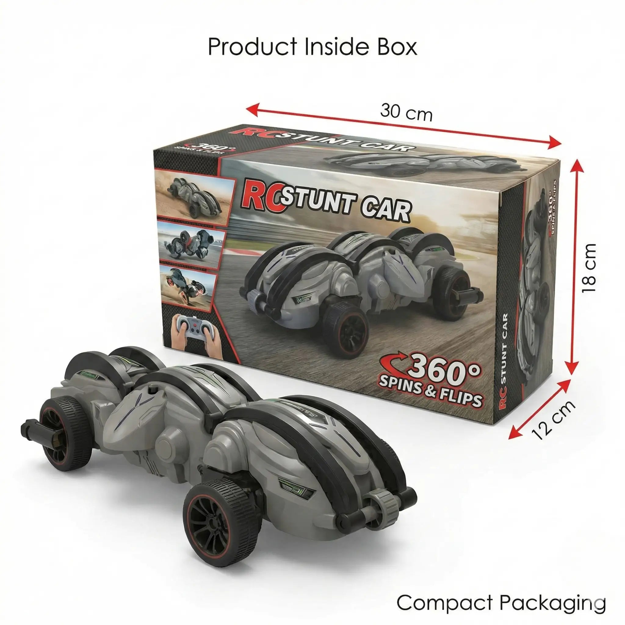 Remote Control Rolling Stunt Car with 360° Tumbling Action & LED Lights | RC Toy for Kids