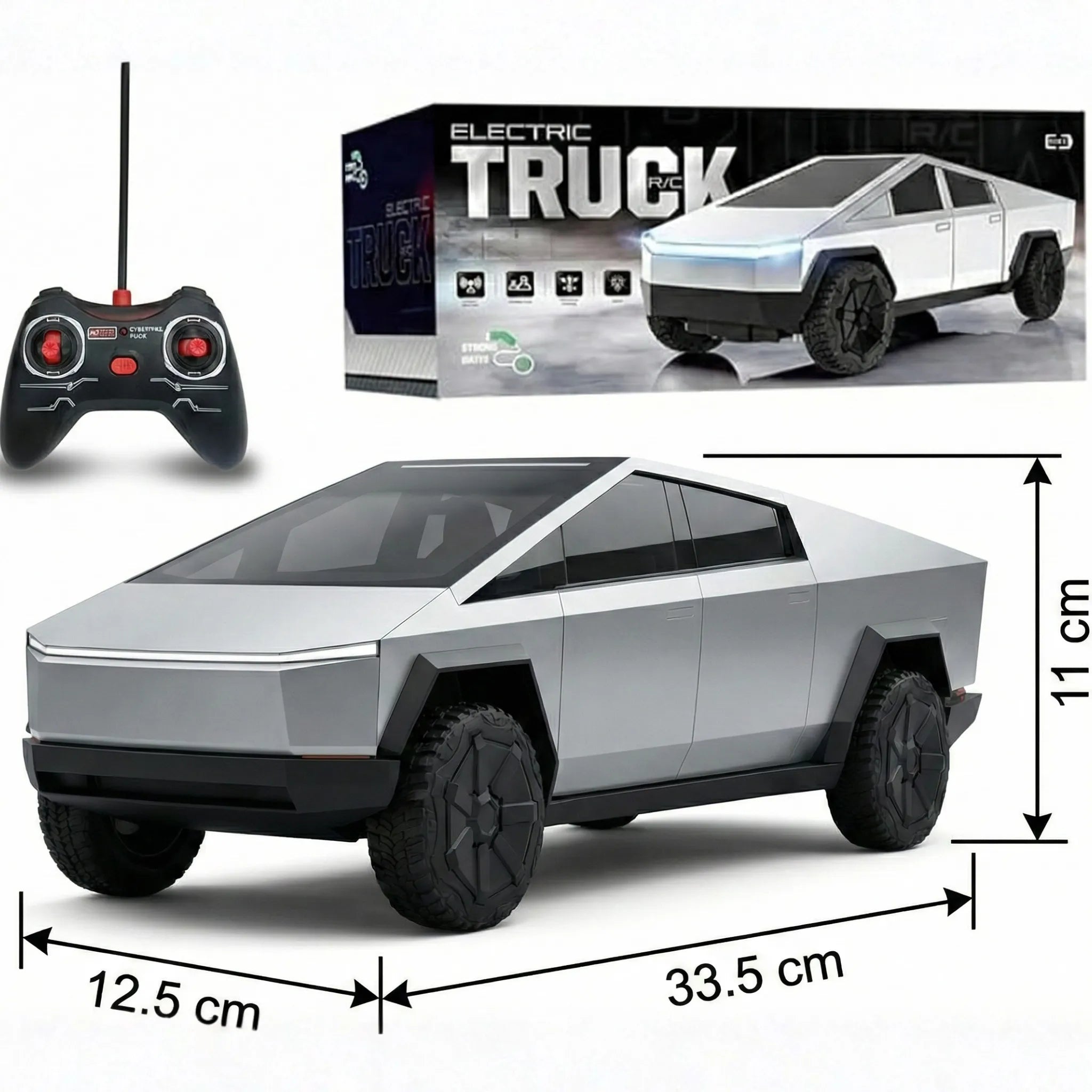 RC Cybertruck Remote Control Car – Off-Road RC Truck with LED Lights & Rechargeable Battery (Ages 6+)