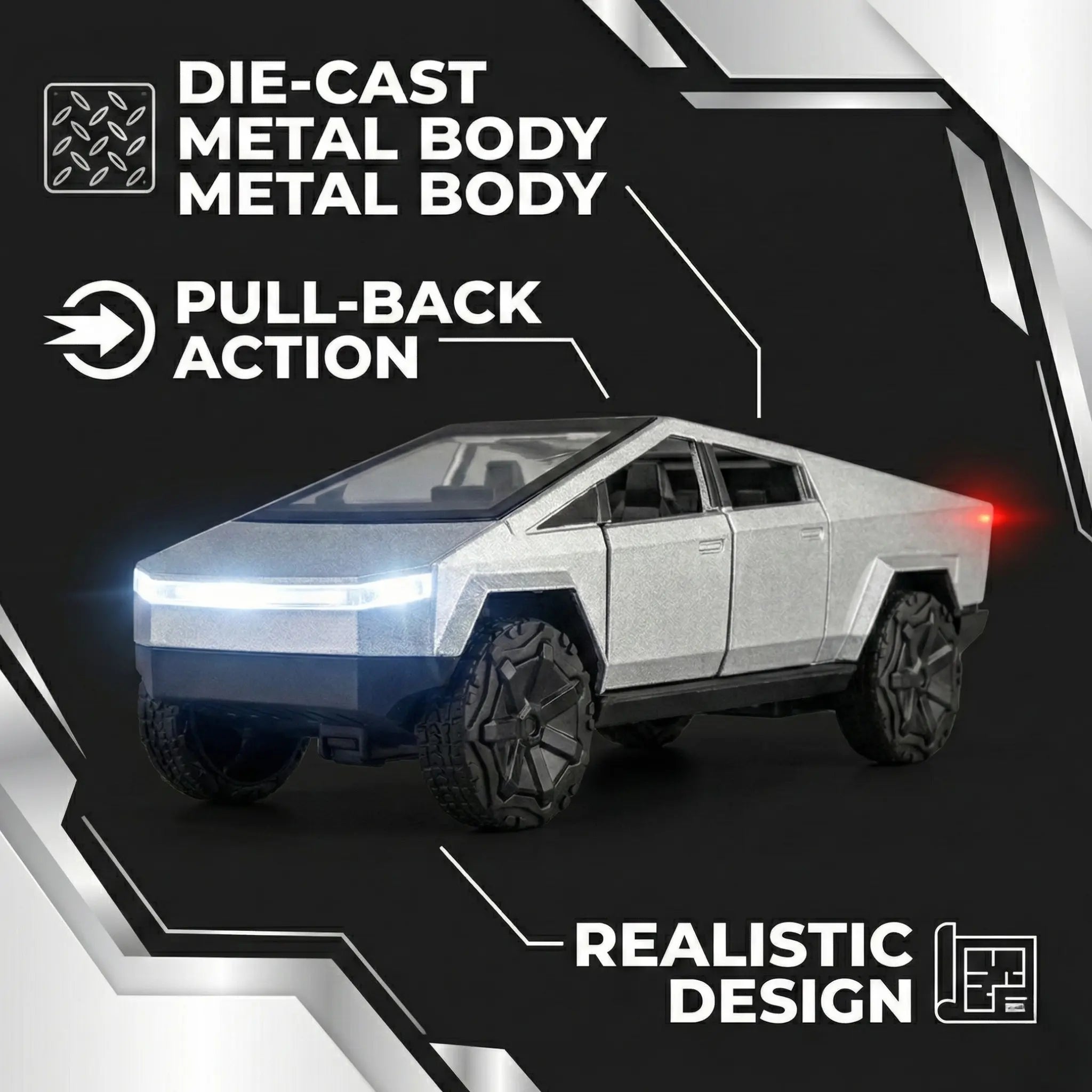 Tesla Cybertruck 1:32 Die-Cast Model Car with Alloy Body, Openable Doors