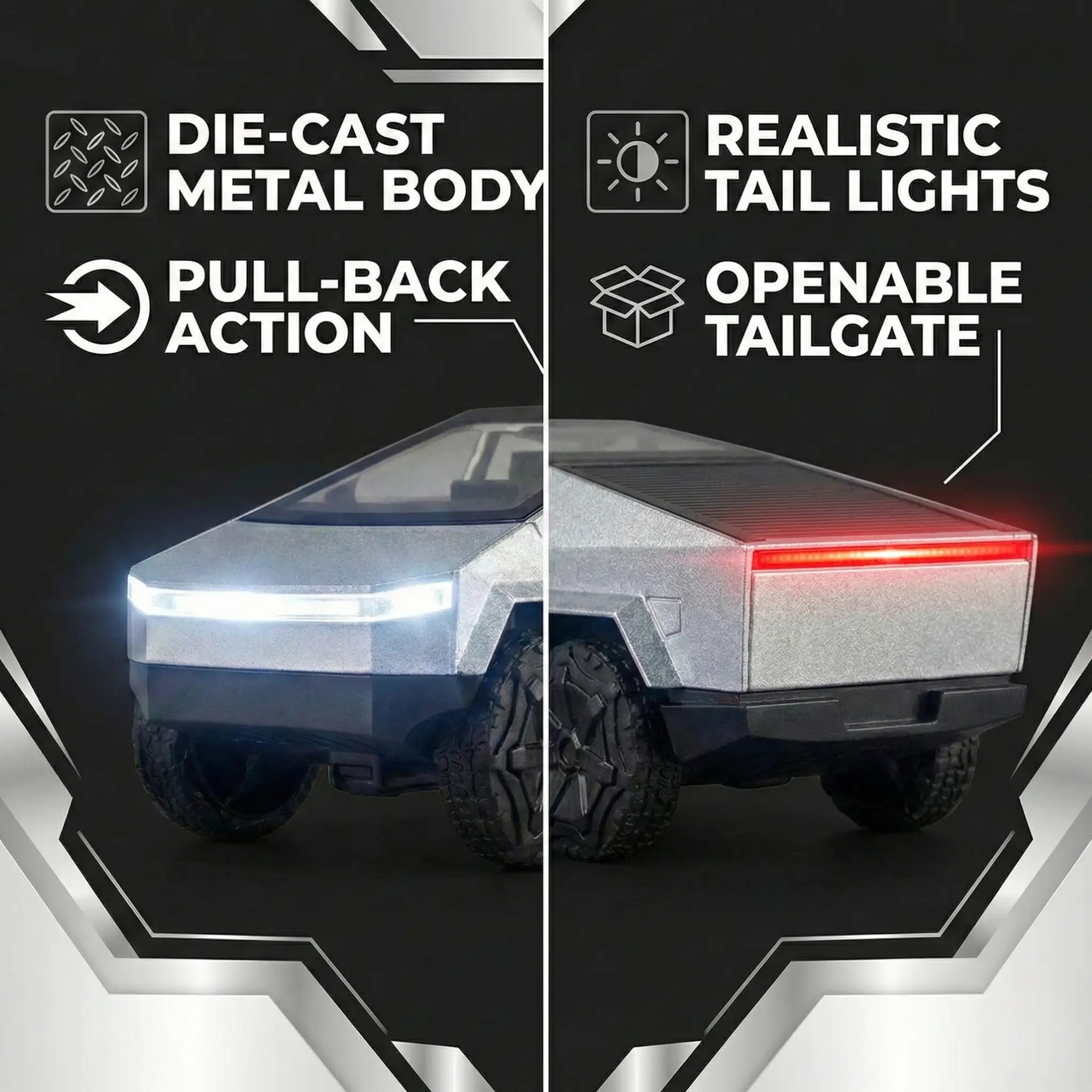 Tesla Cybertruck 1:32 Die-Cast Model Car with Alloy Body, Openable Doors