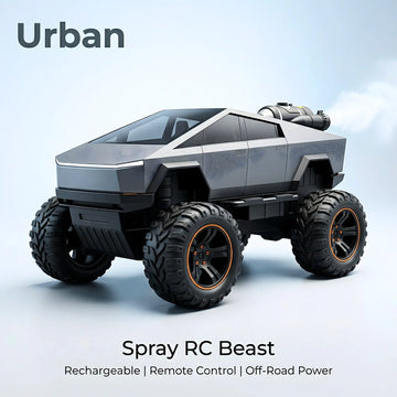 RC Tesla Monster Truck 2.4GHz Remote Control Car – Big Size Off-Road Truck with Smoke Spray, LED Lights & Rechargeable Battery