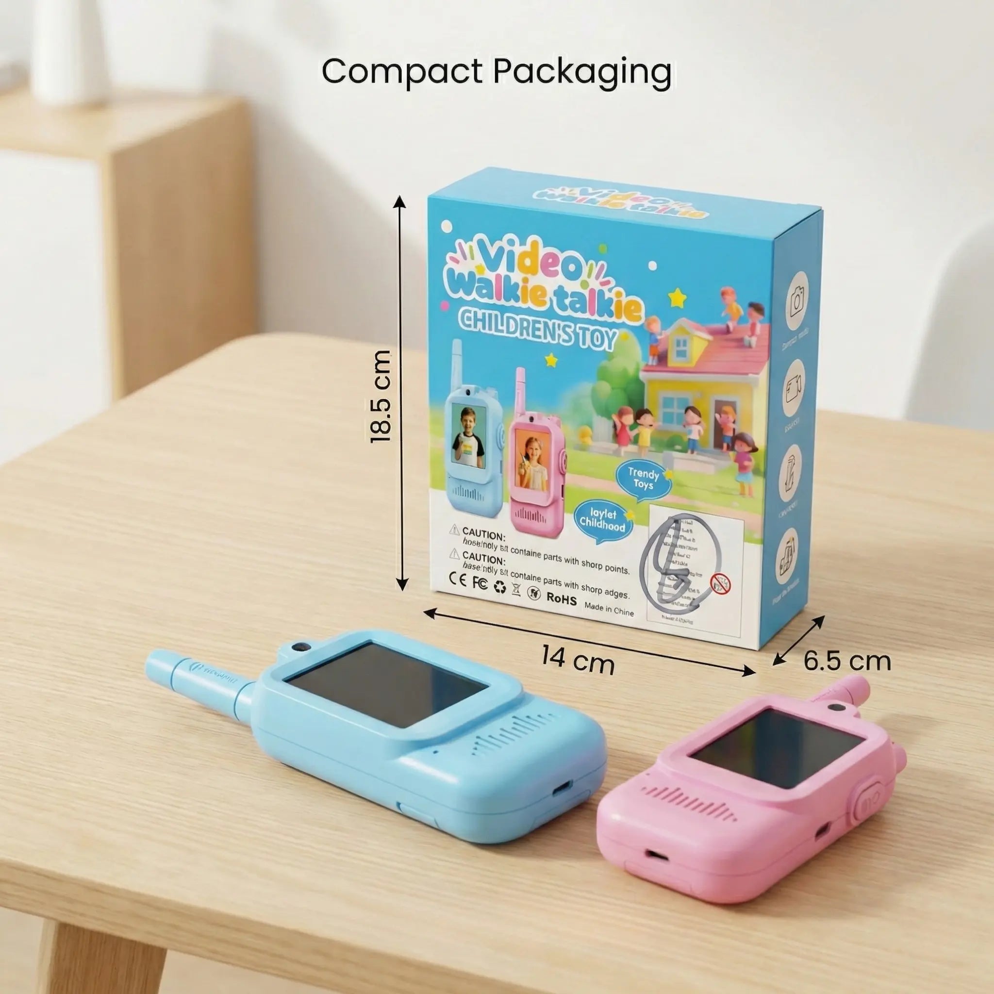 Rechargeable Kids Walkie Talkie Toy with Front Camera, Photo Capture & Two-Way Communication